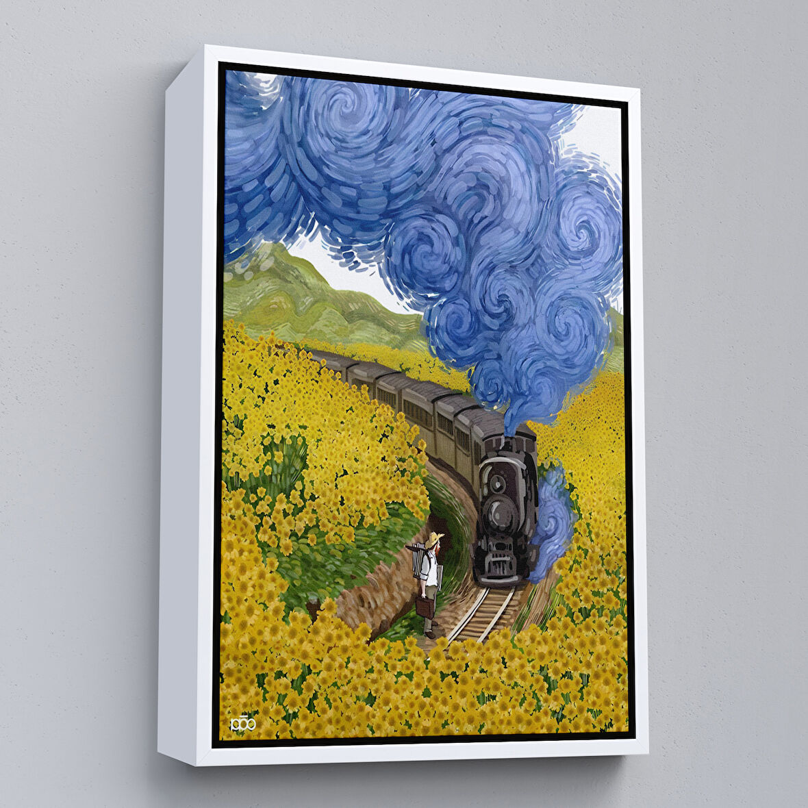 Beyaz Çerçeveli Vincent van Gogh'un Renkli Tasviri Duvar Tablosu