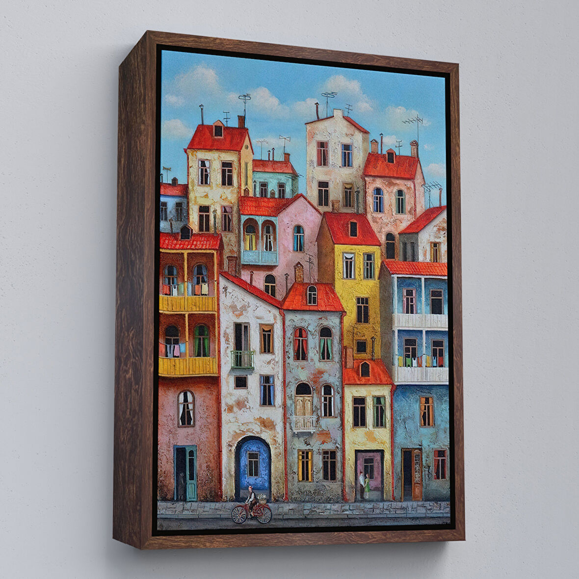 Kahverengi Çerçeveli Eski Gürcistan Tiflis Şehir Manzara Tablosu