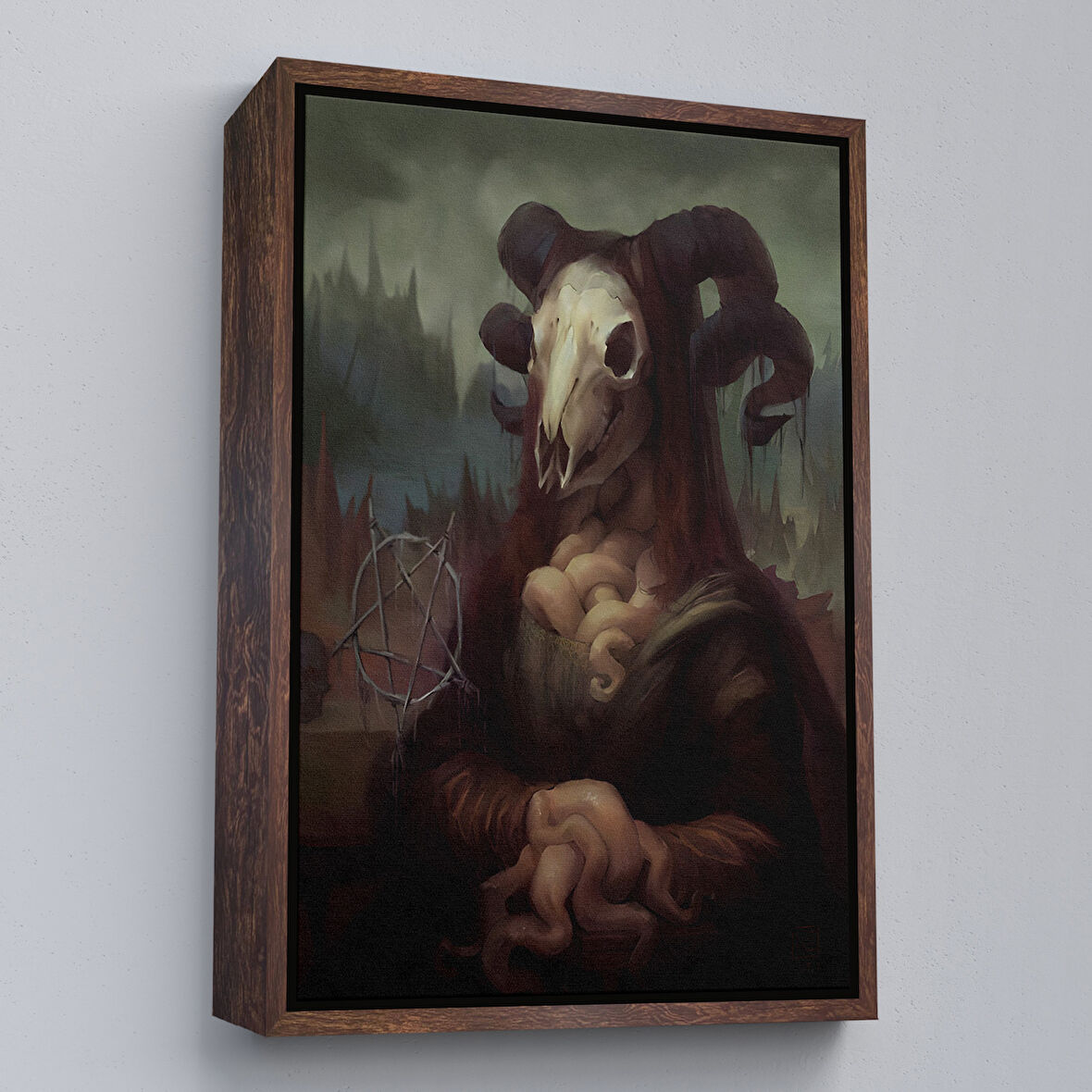 Kahverengi Çerçeveli Mona Liza Duruşlu Canavar Duvar Tablosu