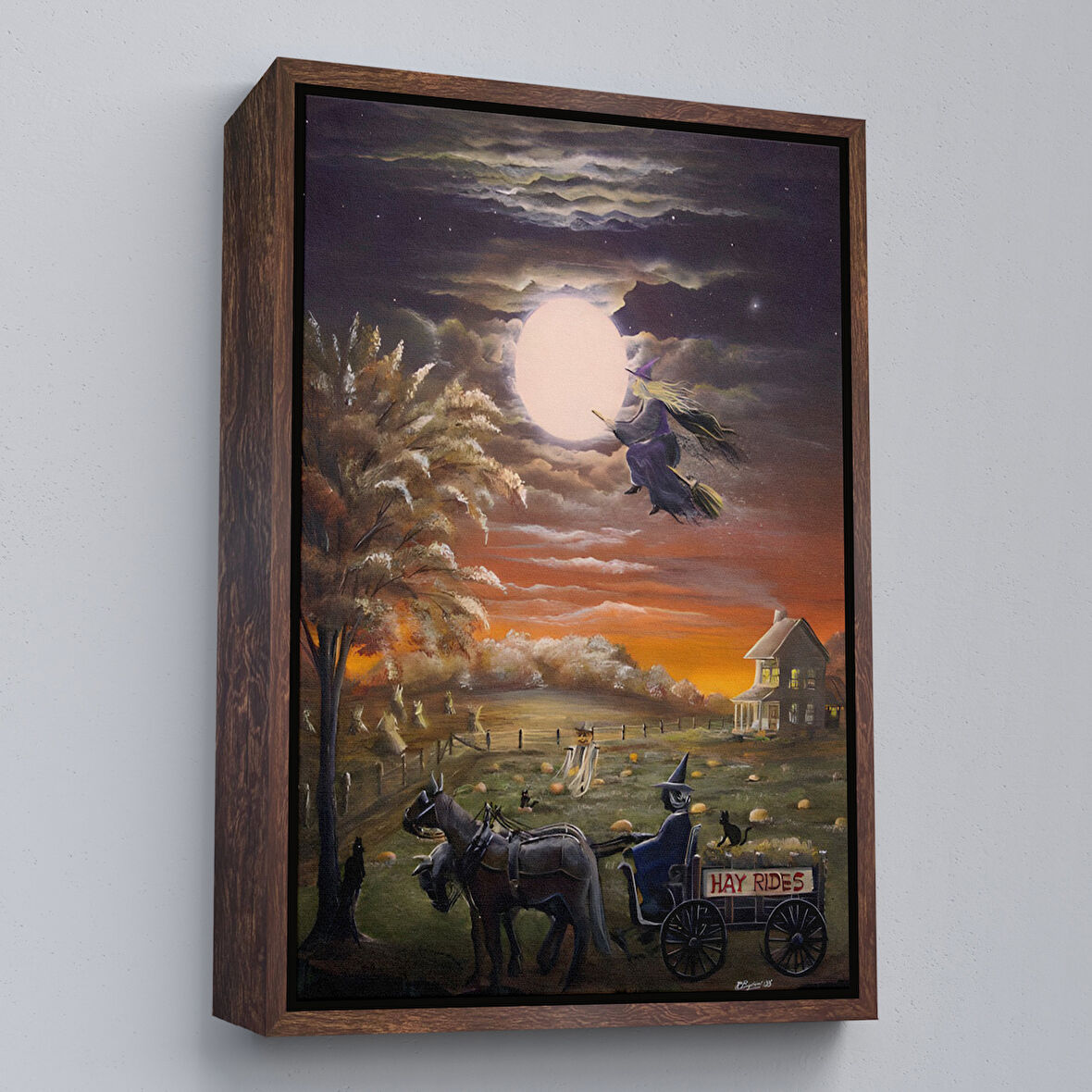 Kahverengi Çerçeveli Cadılar Bayramı Helloven Dekoratif Duvar Tablosu