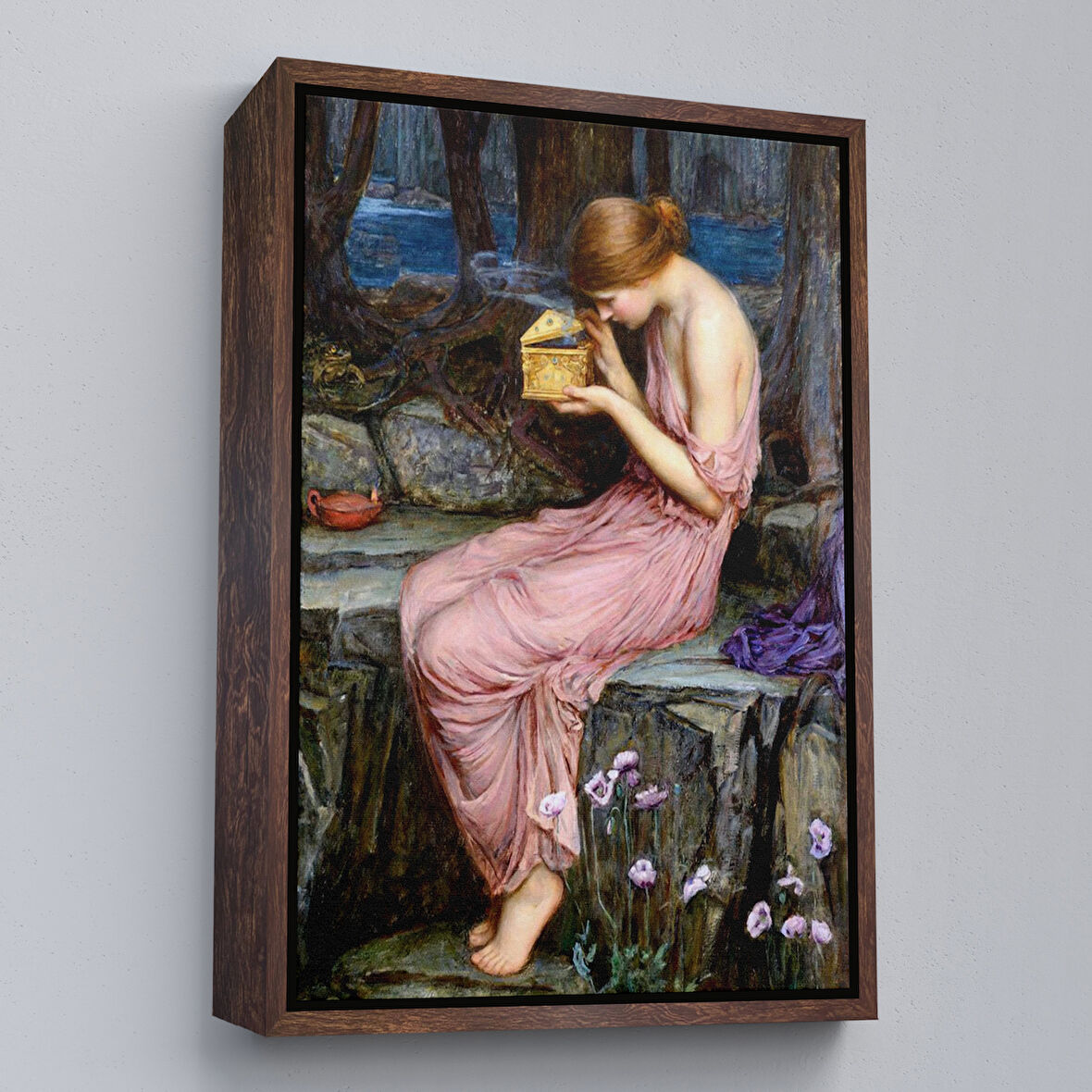 Kahverengi Çerçeveli Psyche Altın Kutuyu Açıyor Yunan Mitolojisi Duvar Tablosu