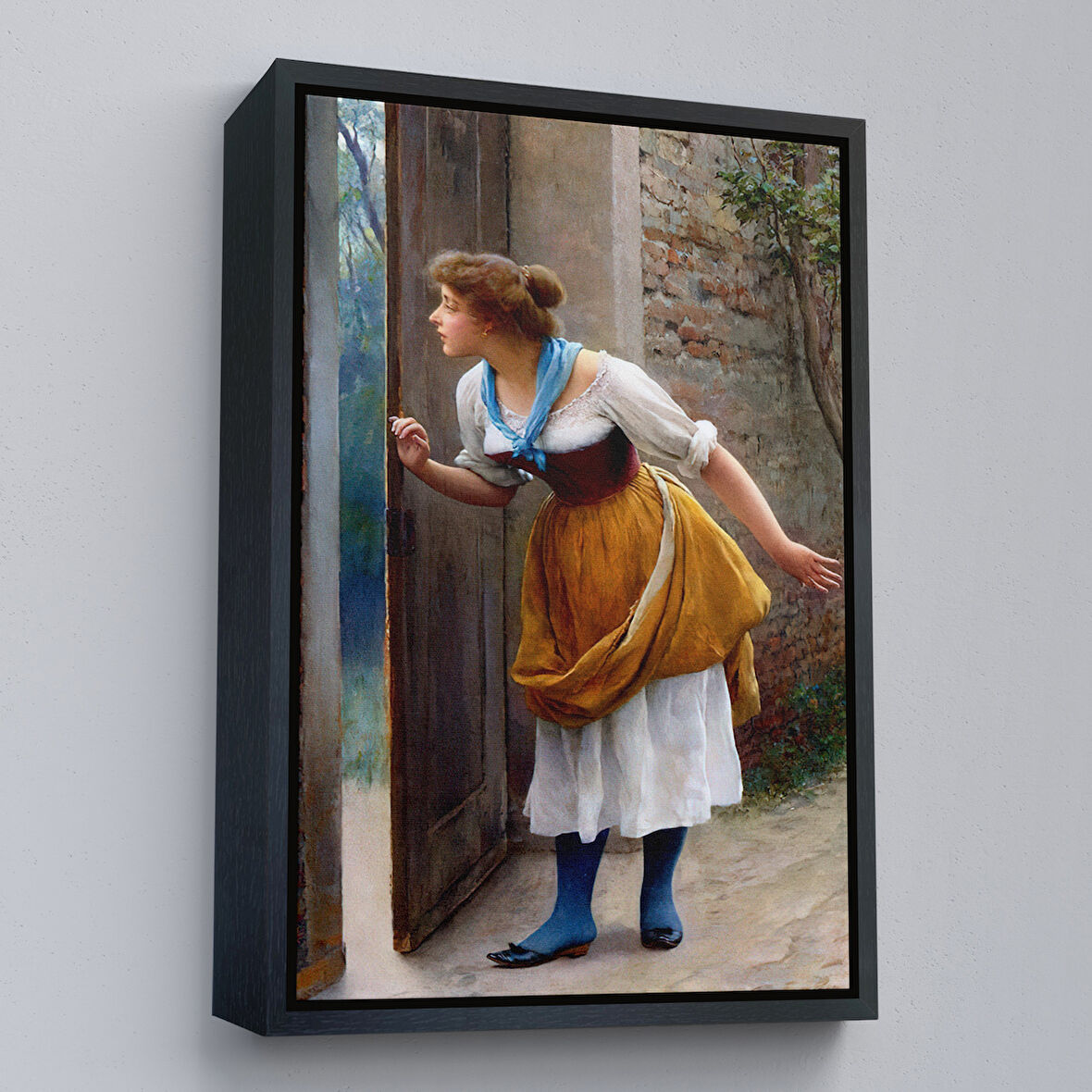 Siyah Çerçeveli Eugene de Blaas'ın Kulak Misafiri Reprodüksiyon Tablosu