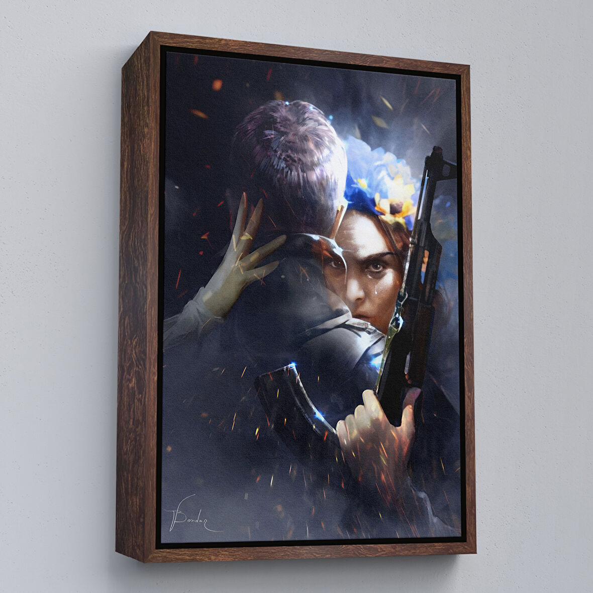 Kahverengi Çerçeveli Ağlayan Ukraynalı Savaçcı Kadın Ve Sevgilisi Duvar Tablosu