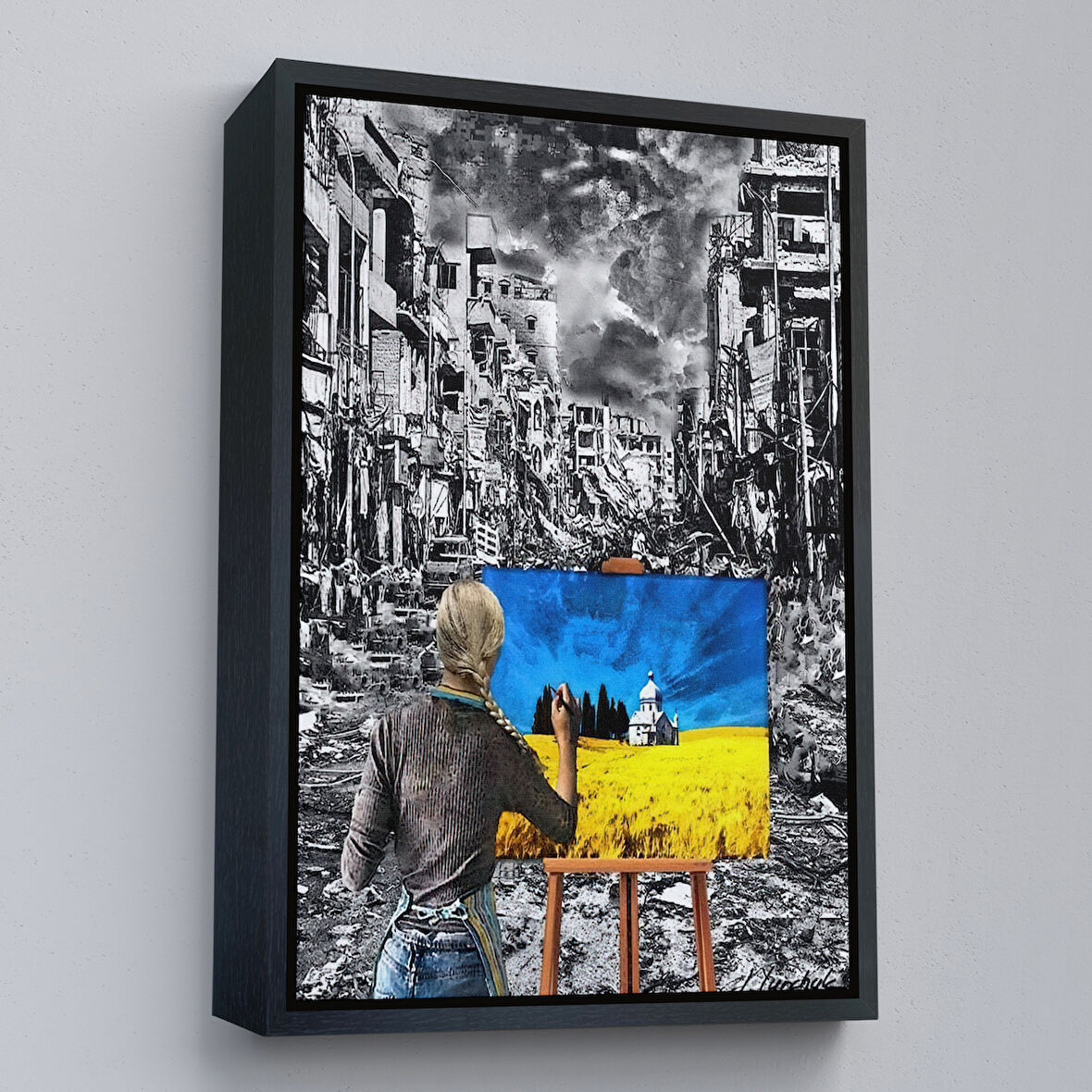 Siyah Çerçeveli Hayalindeki Ukrayna'yi Çizen Ukraynalı Ressam Tablosu