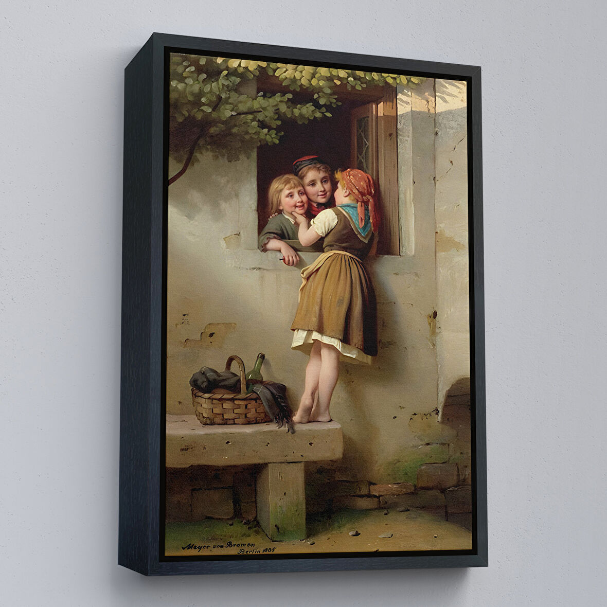 Siyah Çerçeveli Pencerede Sohbet Eden Çocuklar Tablosu, Johann Georg Meyer von Bremen