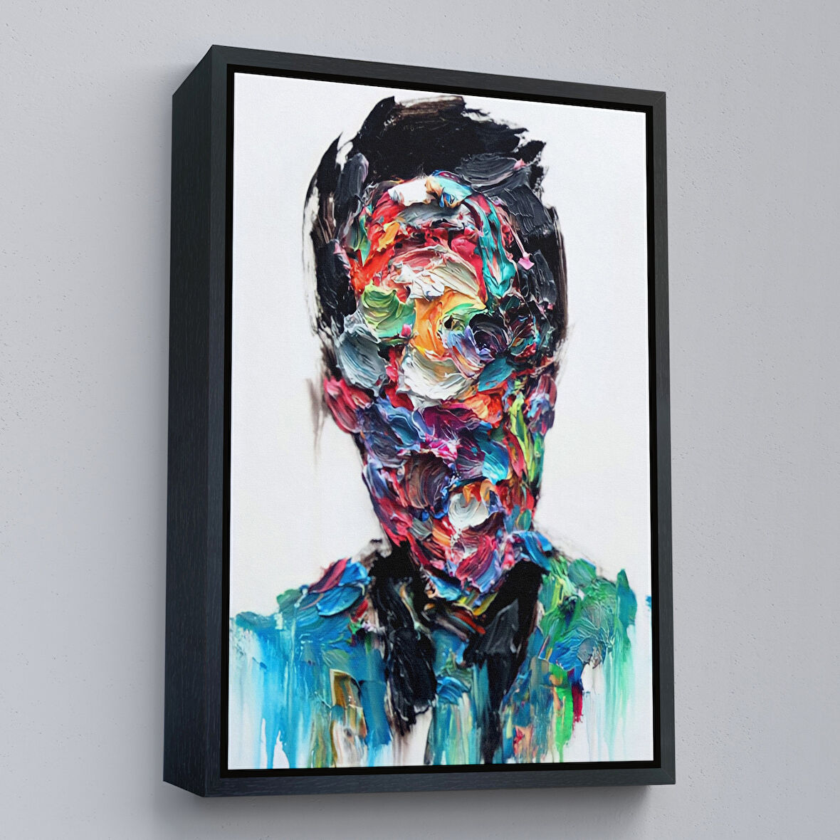 Siyah Çerçeveli Soyut Erkek Portresi Yağlıboya Görünümlü DuvarTablosu
