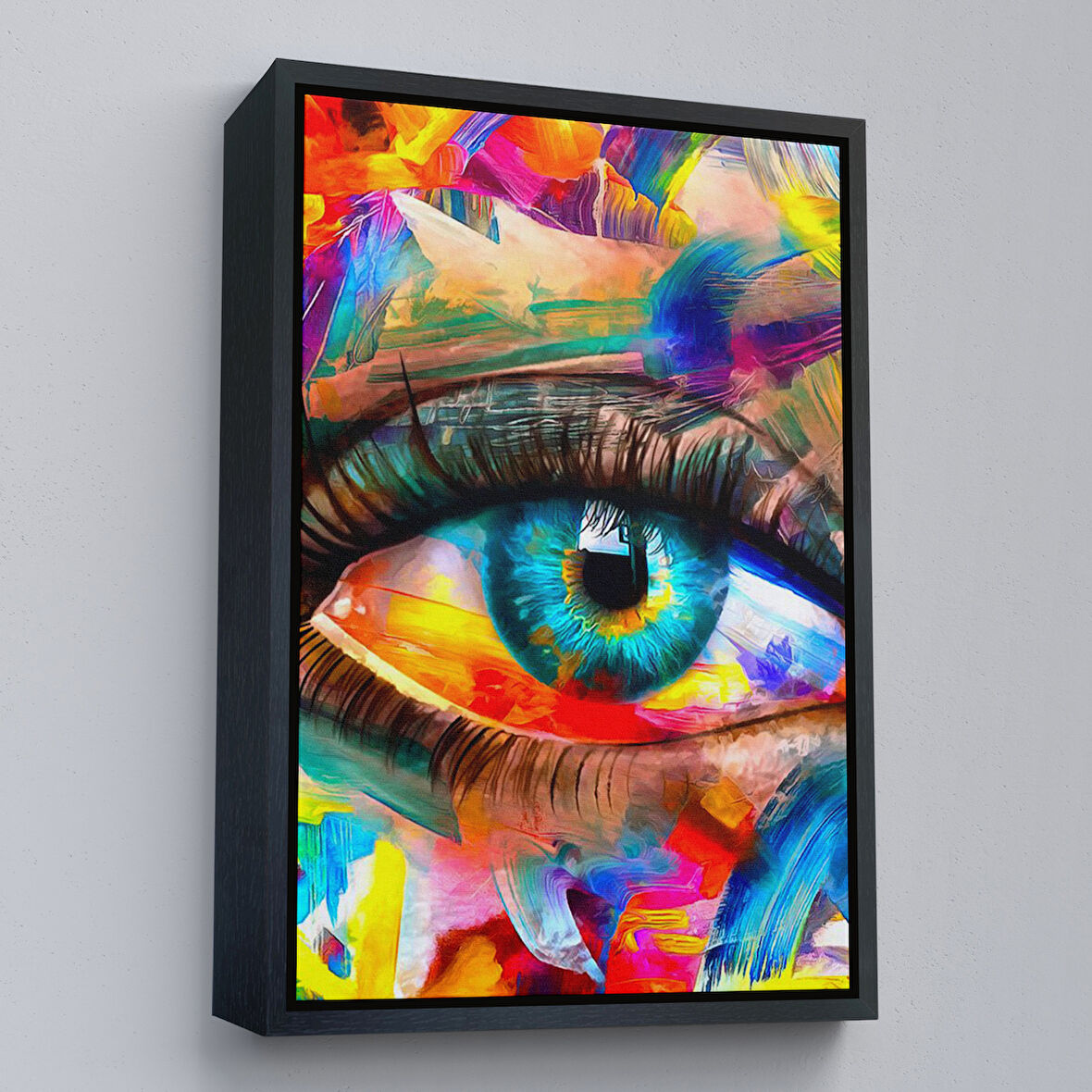 Siyah Çerçeveli Renkli Yağlıboya Görünümlü Göz Tablosu