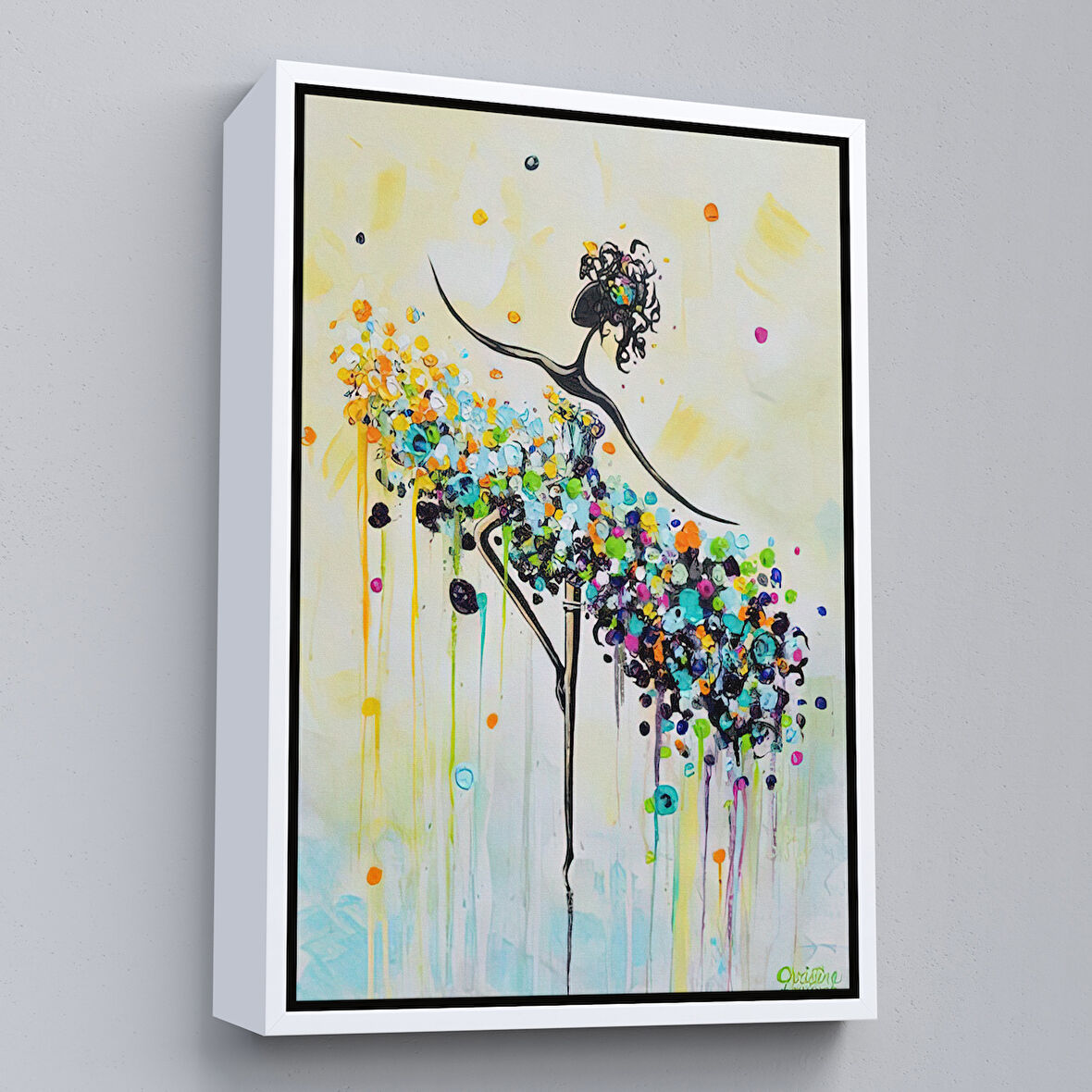 Beyaz Çerçeveli Dans Eden Kadın Dekoratif Duvar Tablosu