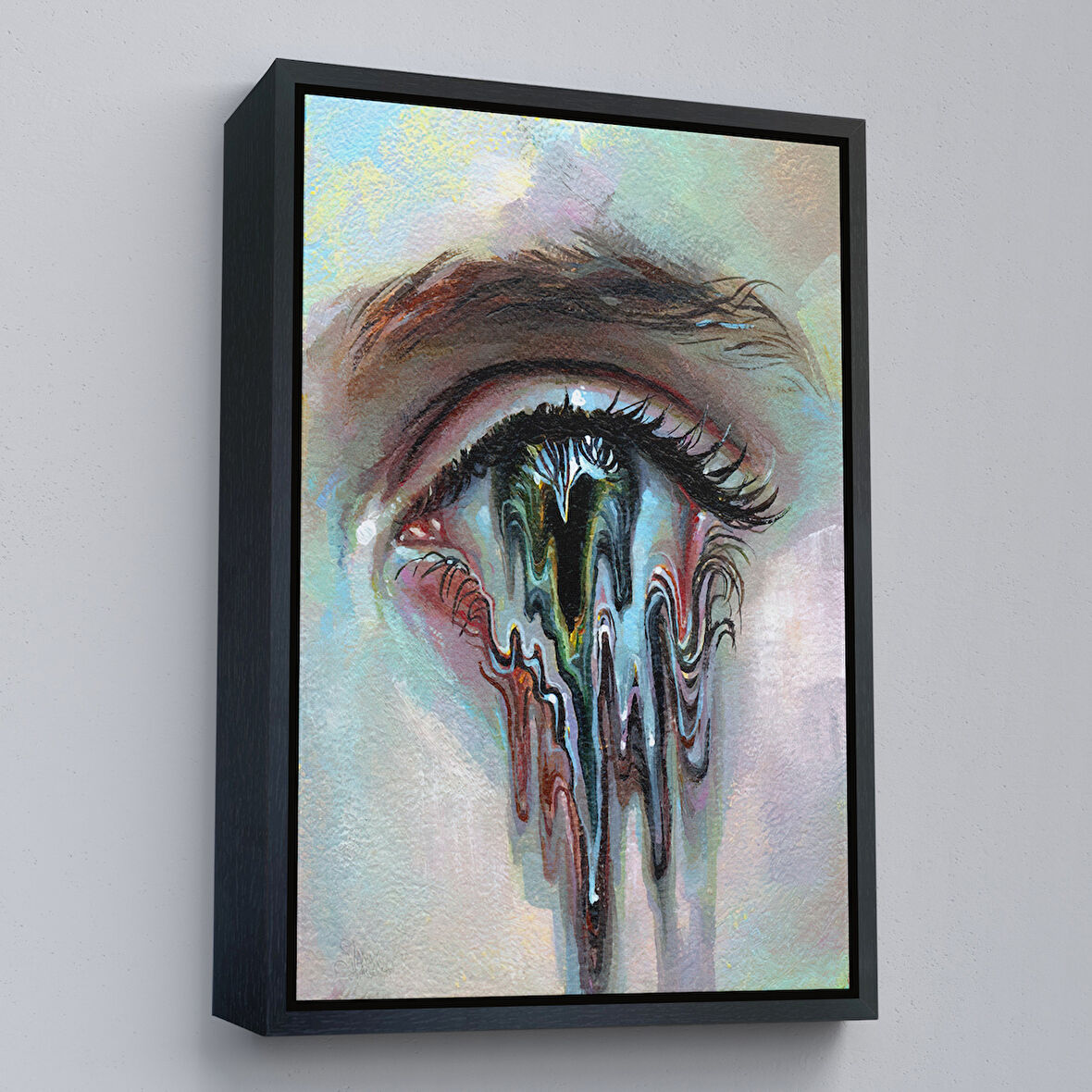 Siyah Çerçeveli Gözü Akan Kadın Dekoratif Tablo