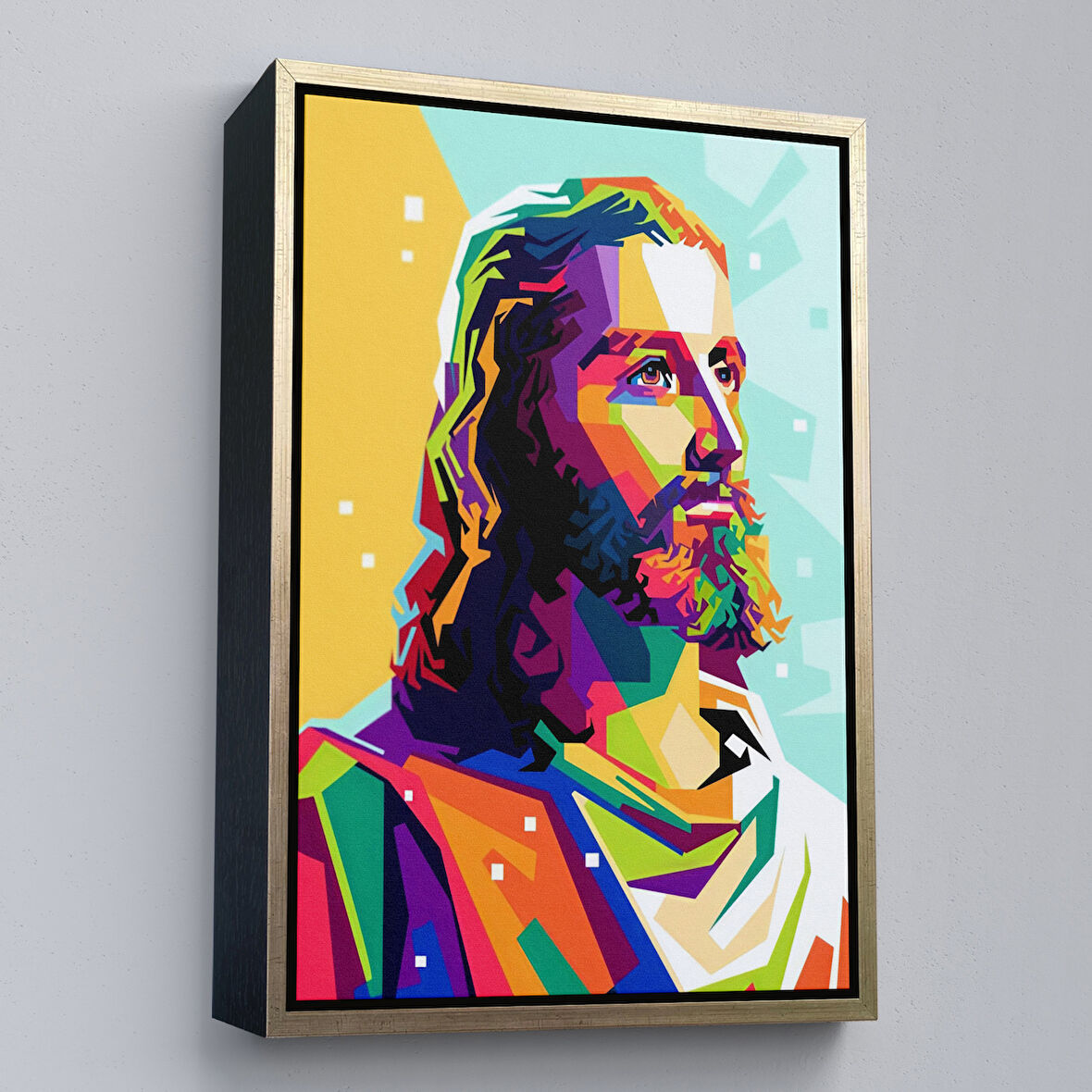 Altın Çerçeveli Renkli İsa Mesih Duvar Tablosu, Jesus Christ