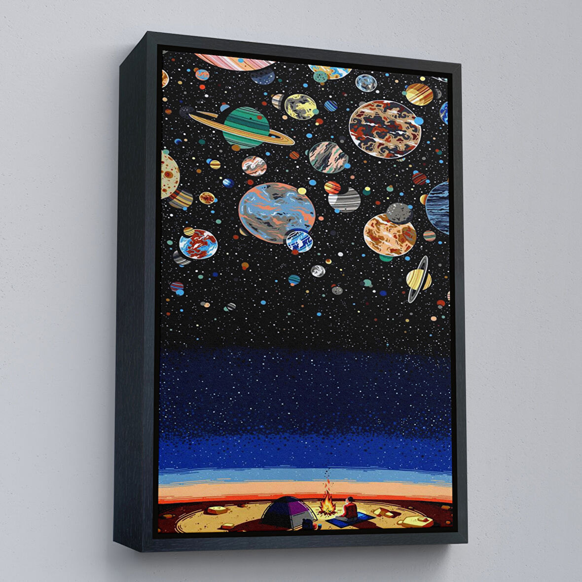 Siyah Çerçeveli Galaxiyi İzleyen Kampçı Duvar Tablosu