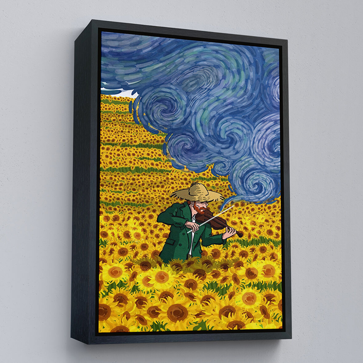 Siyah Çerçeveli Vincent van Gogh Temalı İllüstrasyon Tablosu