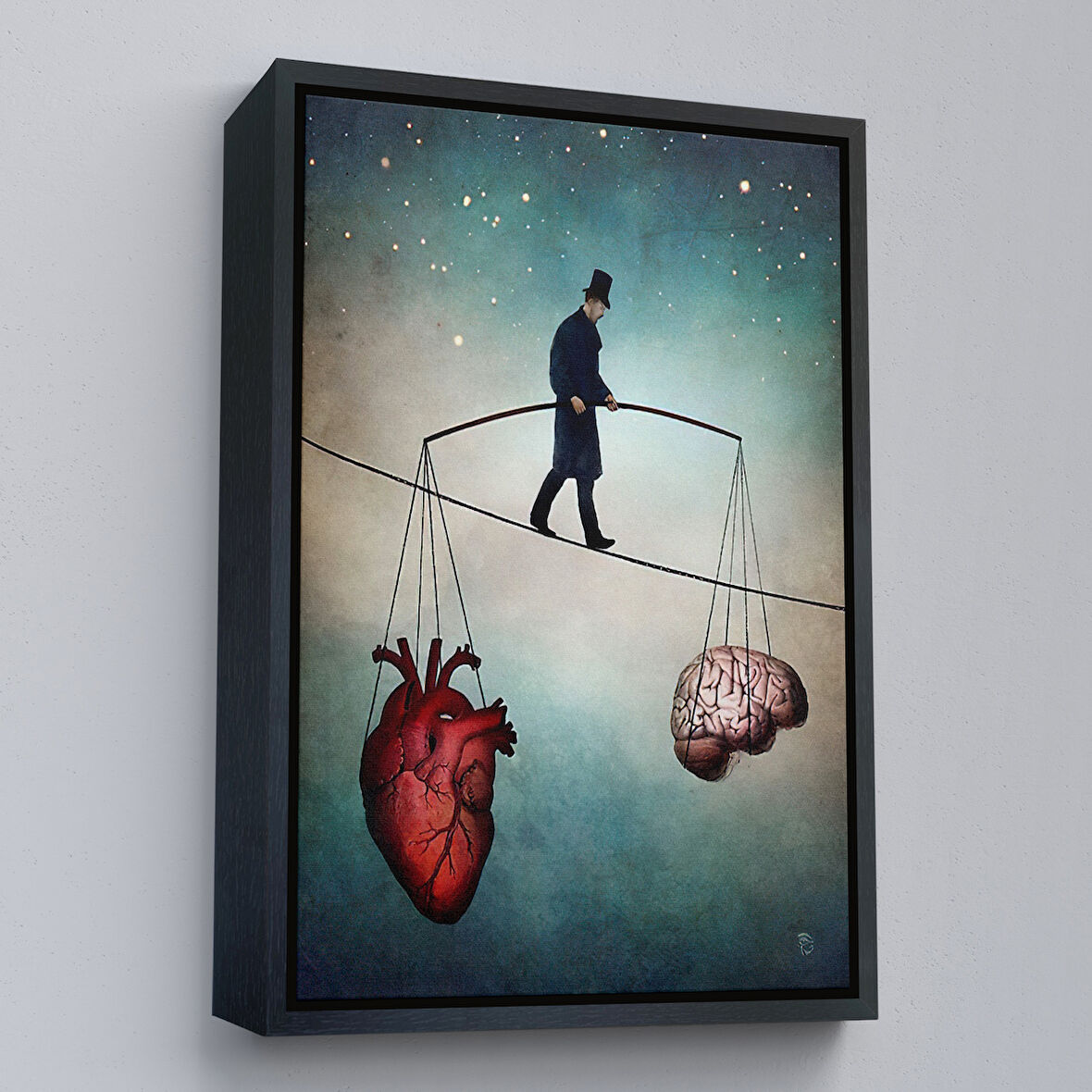Siyah Çerçeveli Akıl ve Kalp Arasındaki Balans Duvar Tablosu