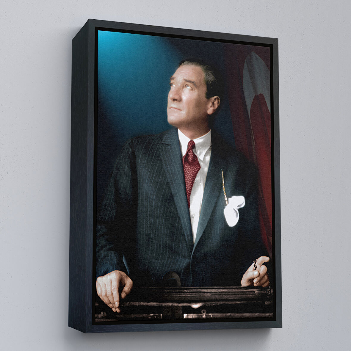 Siyah Çerçeveli Atatürk Portre Tablosu Mustafa Kemal Atatürk Dikdörtgen Dekoratif Kanvas Tablo