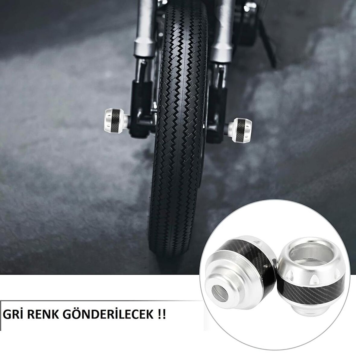 Motosiklet ,Scooter Ön Teker Koruma Takozu Karbon Detaylı GRİ Renk 16 MM Millere Uygun-Arasmoto