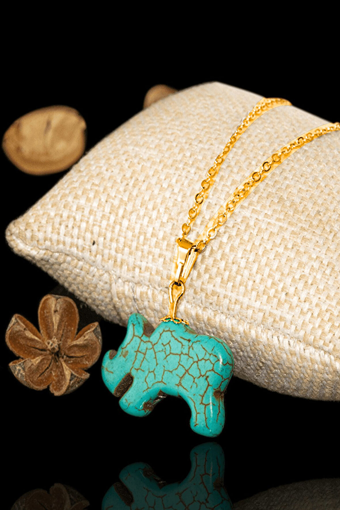 Sertifikalı Gold Gergedan Kesim Firuze Taşı Kolye - Aaa+kalite