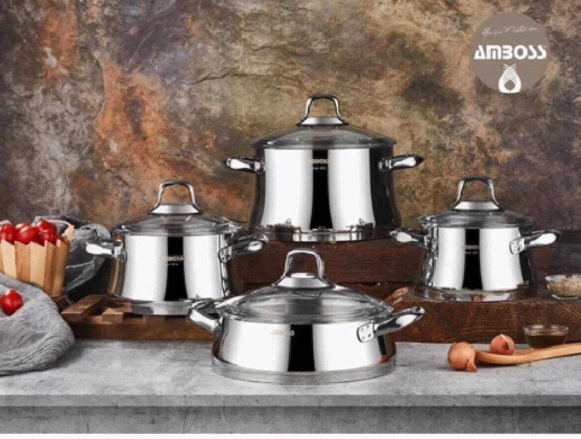 Amboss Oregon 8 Parça Tencere Seti Cam Kapak ORE-6275