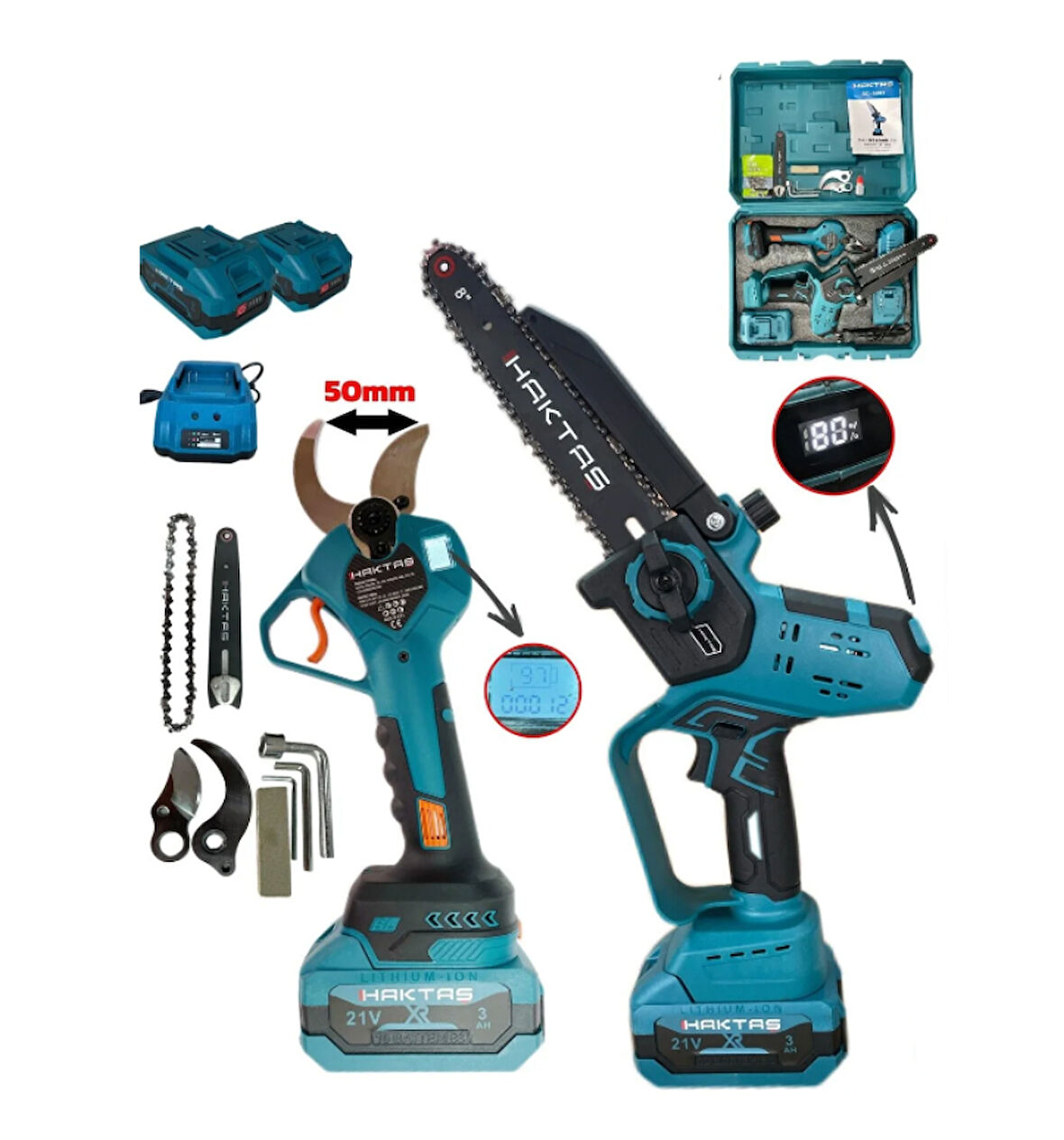 HSGL HKT Akülü Budama Testere Set 21V Şarjlı Zincirli Testere Güçlü Motor Taşıma Çantalı