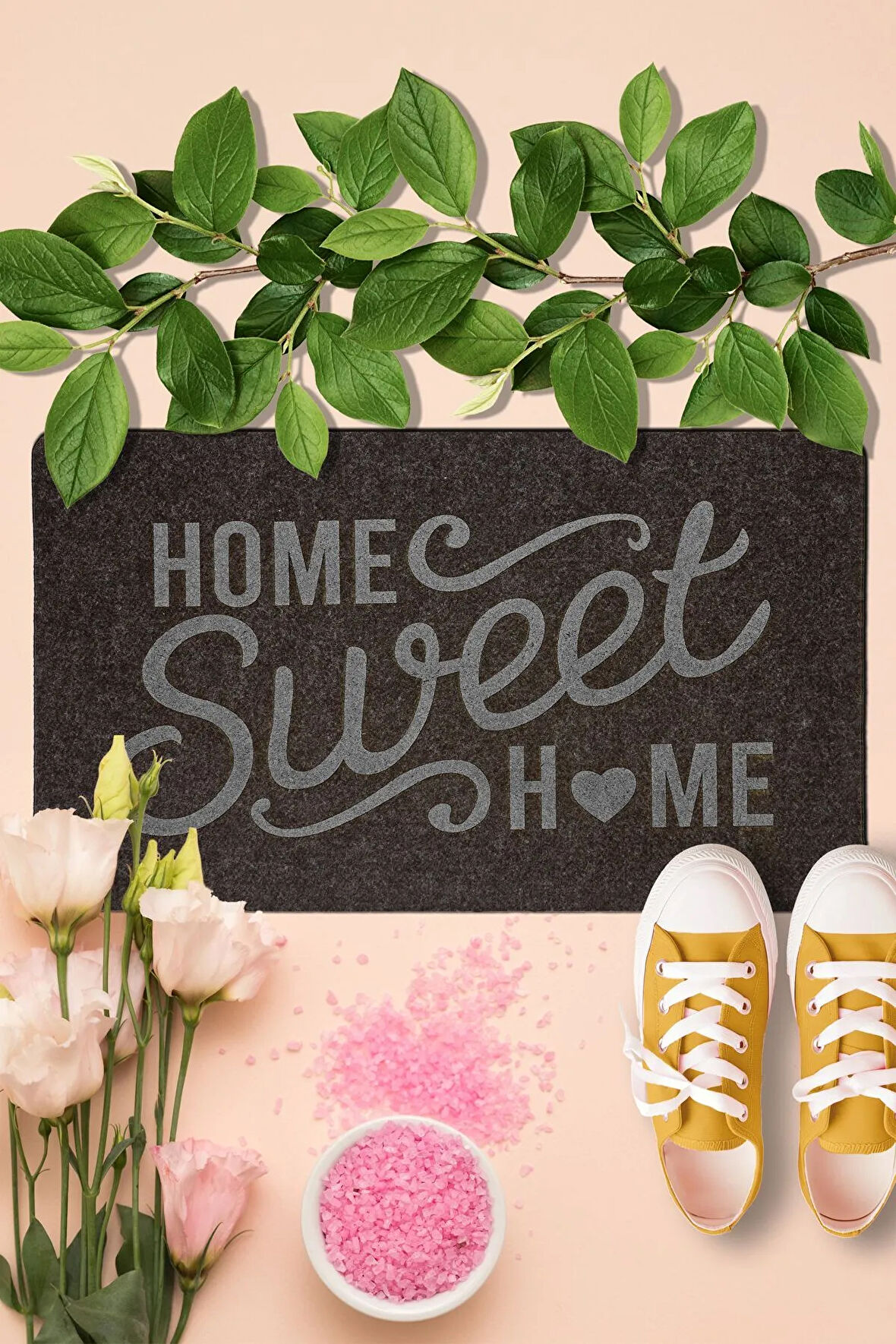 Home Sweet Home Kauçuk Tabanlı Kapı Önü Paspası