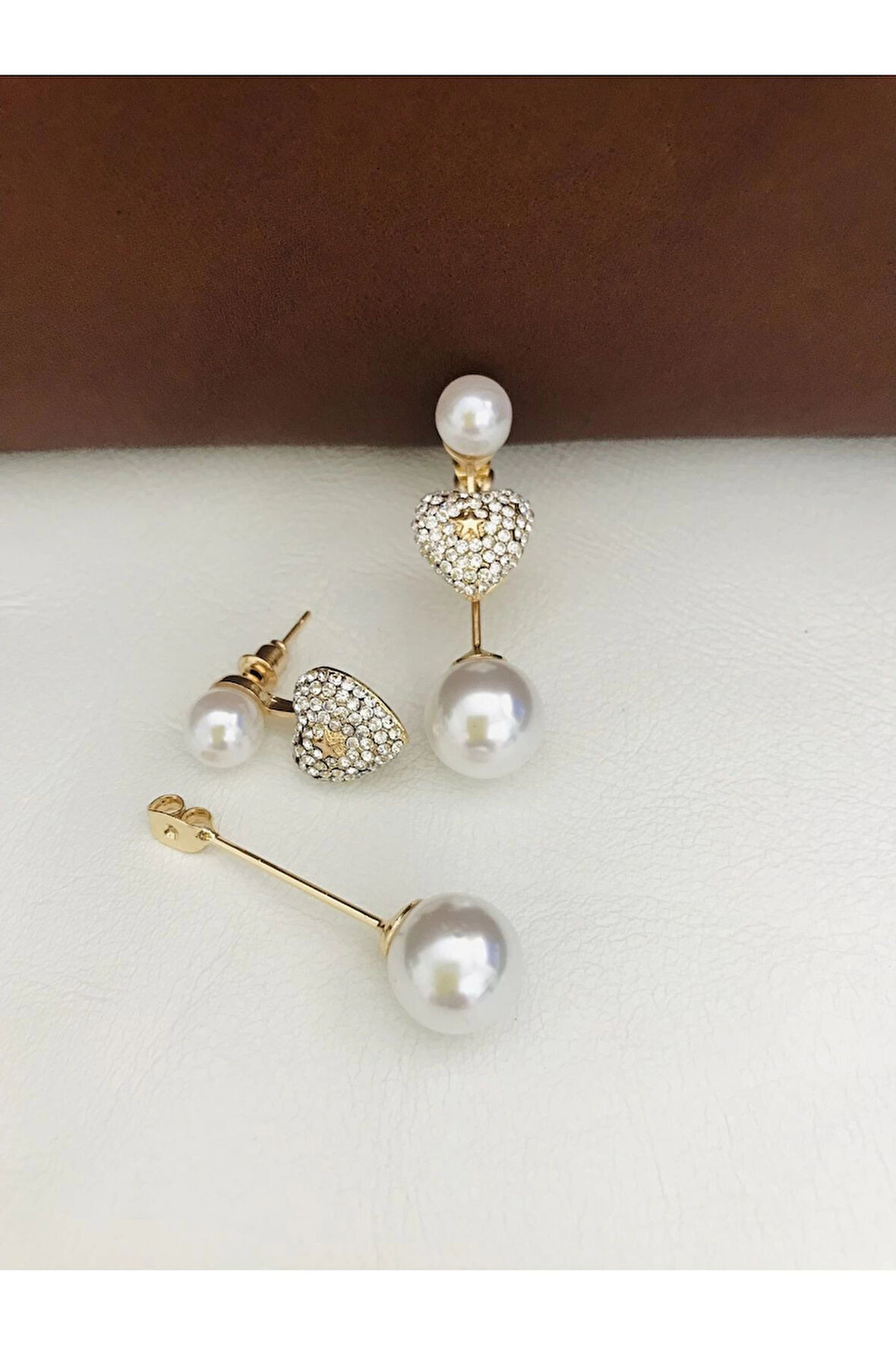 Vip Seri İnci Zirkon Kalp Küpe