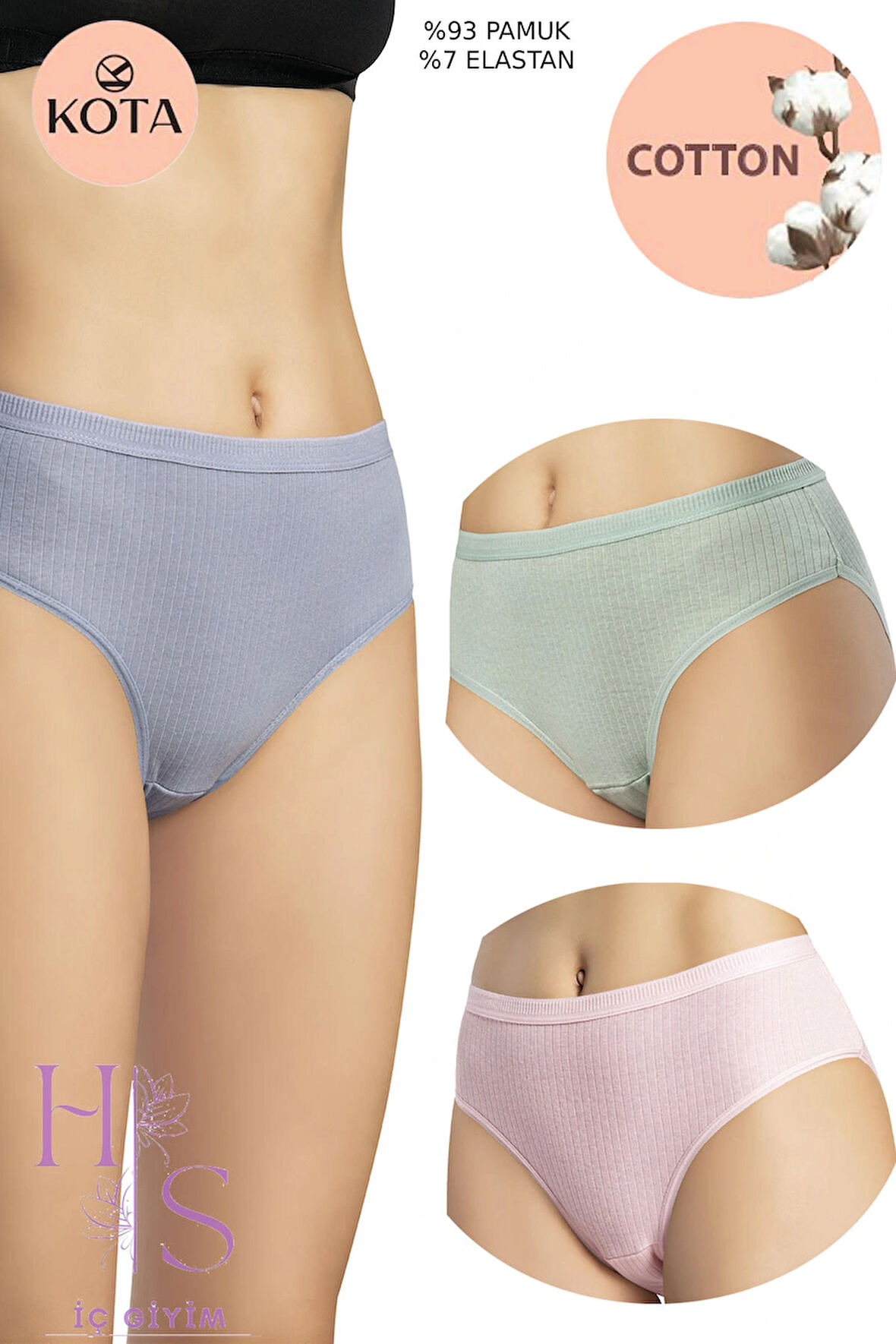 3’lü Paket Fitilli Yüksek Bel Pamuklu Külot – Soft Renklerde, Rahat Kesim