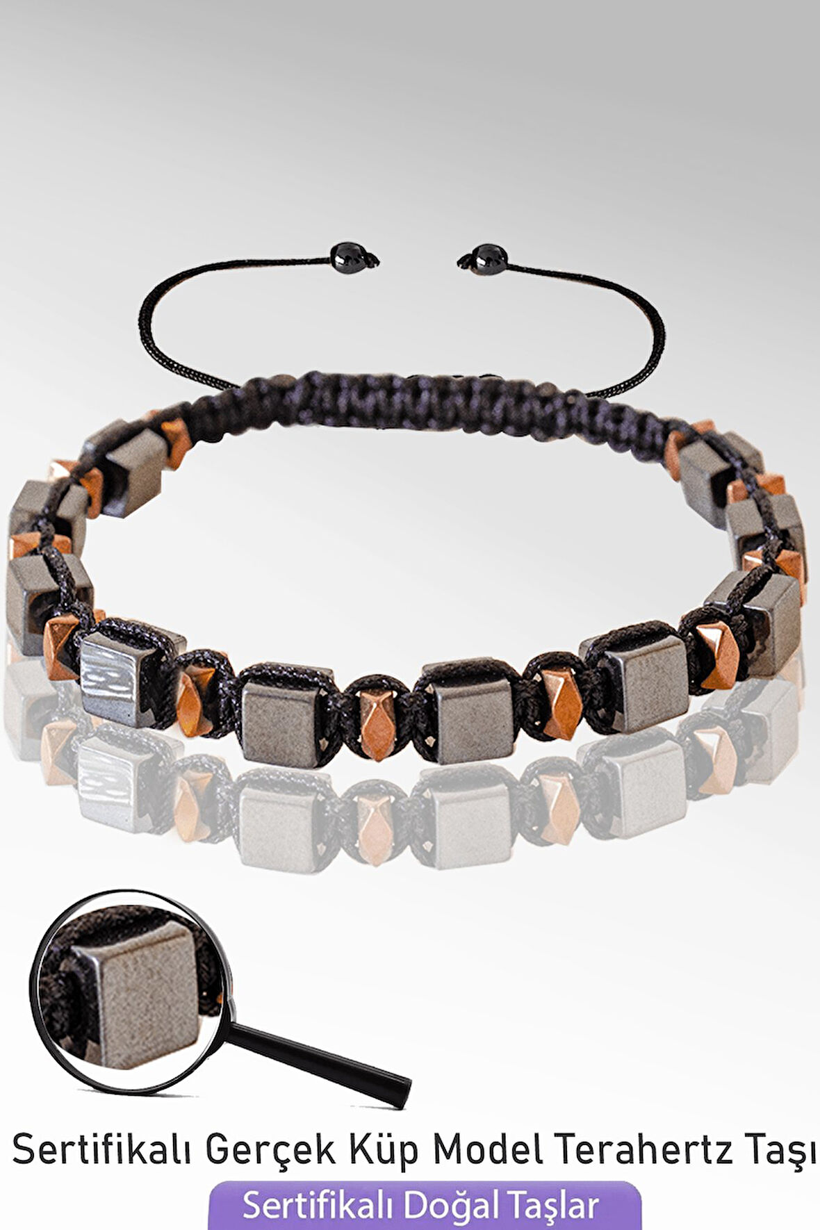 Sertifikalı Rose Hematitli Terahertz Taşı Bileklik - Titreşim Taşı