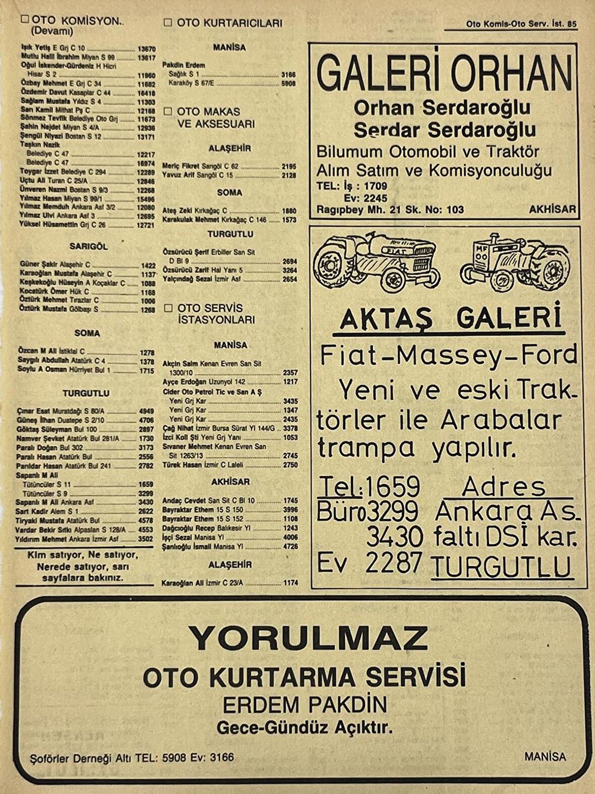 Manisa 1987 Meslek Reklam İlanı Efemera S-85