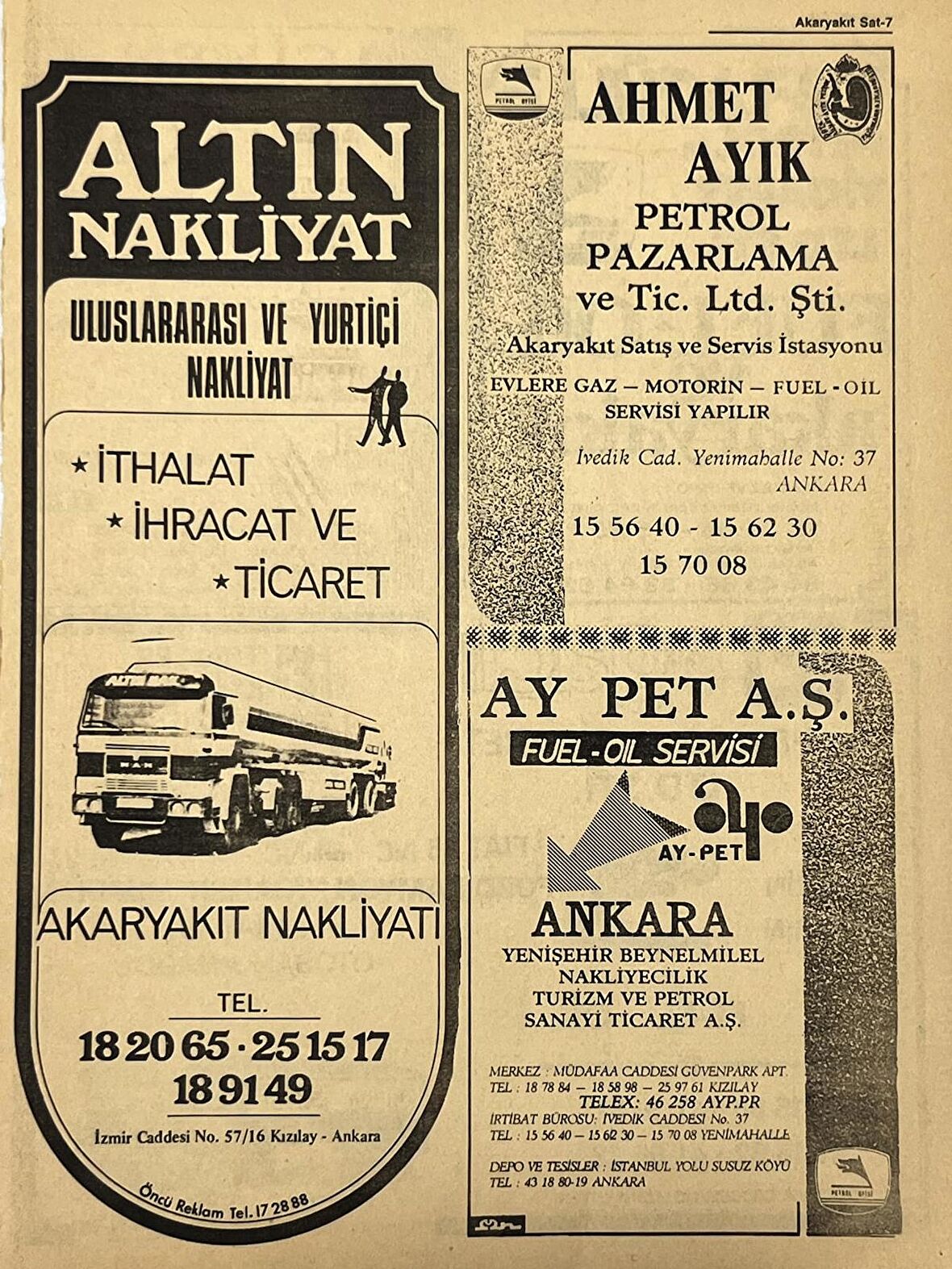 Ankara 1986 Meslek Reklam İlanı Efemera S7