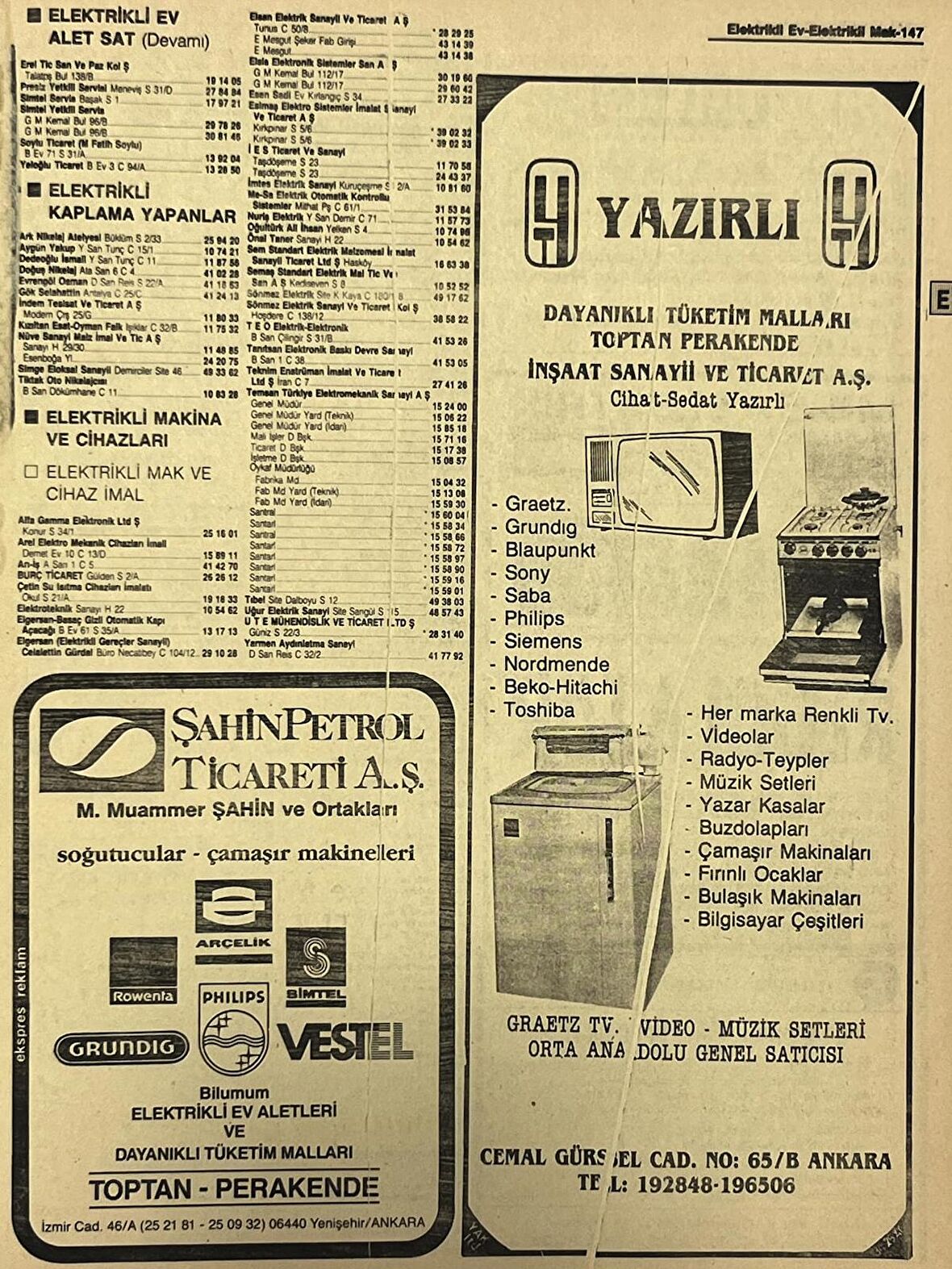 Ankara 1986 Meslek Reklam İlanı Efemera S147