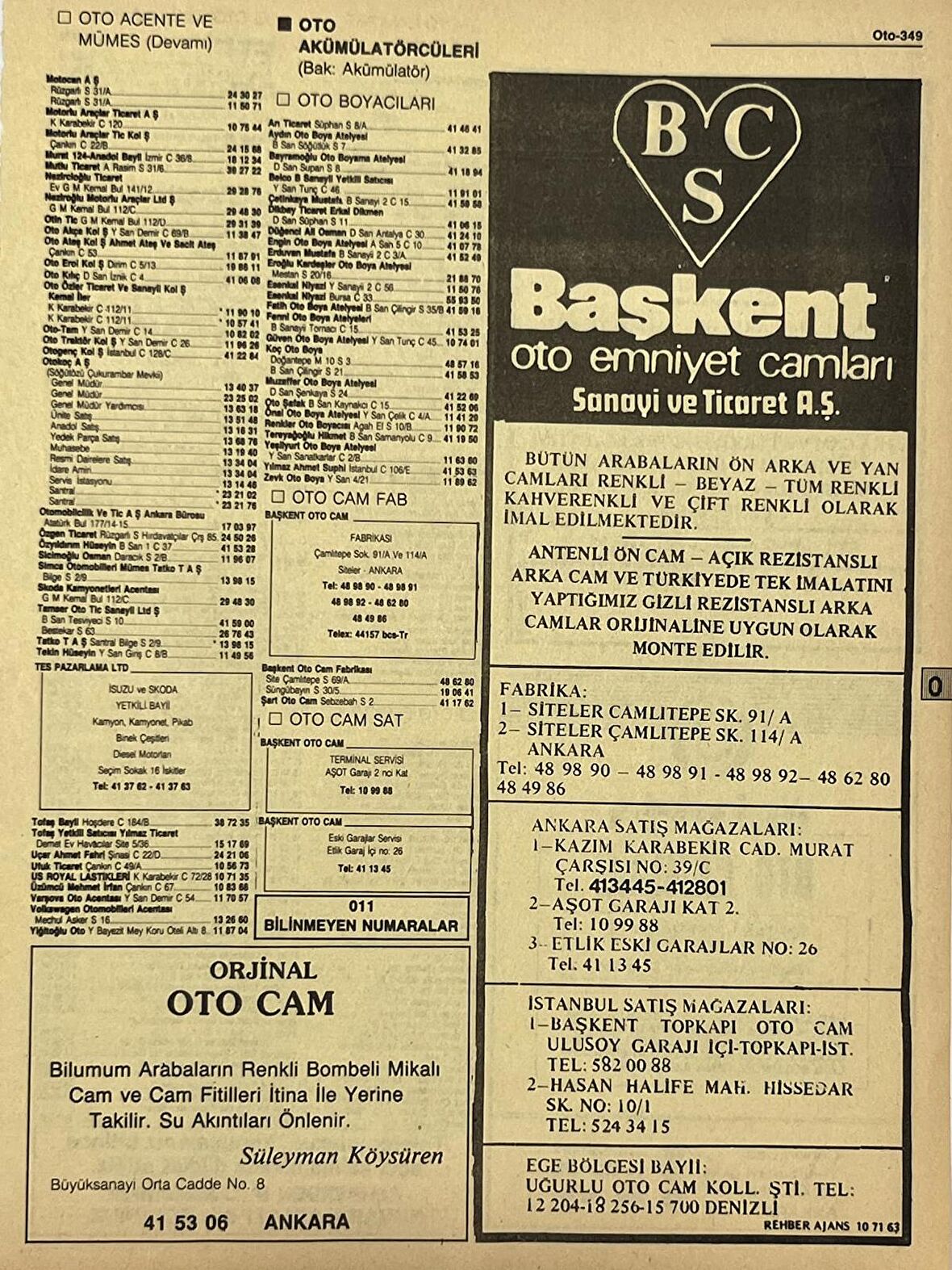 Ankara 1986 Meslek Reklam İlanı Efemera S349