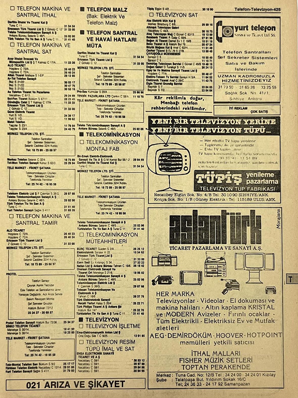 Ankara 1986 Meslek Reklam İlanı Efemera S425