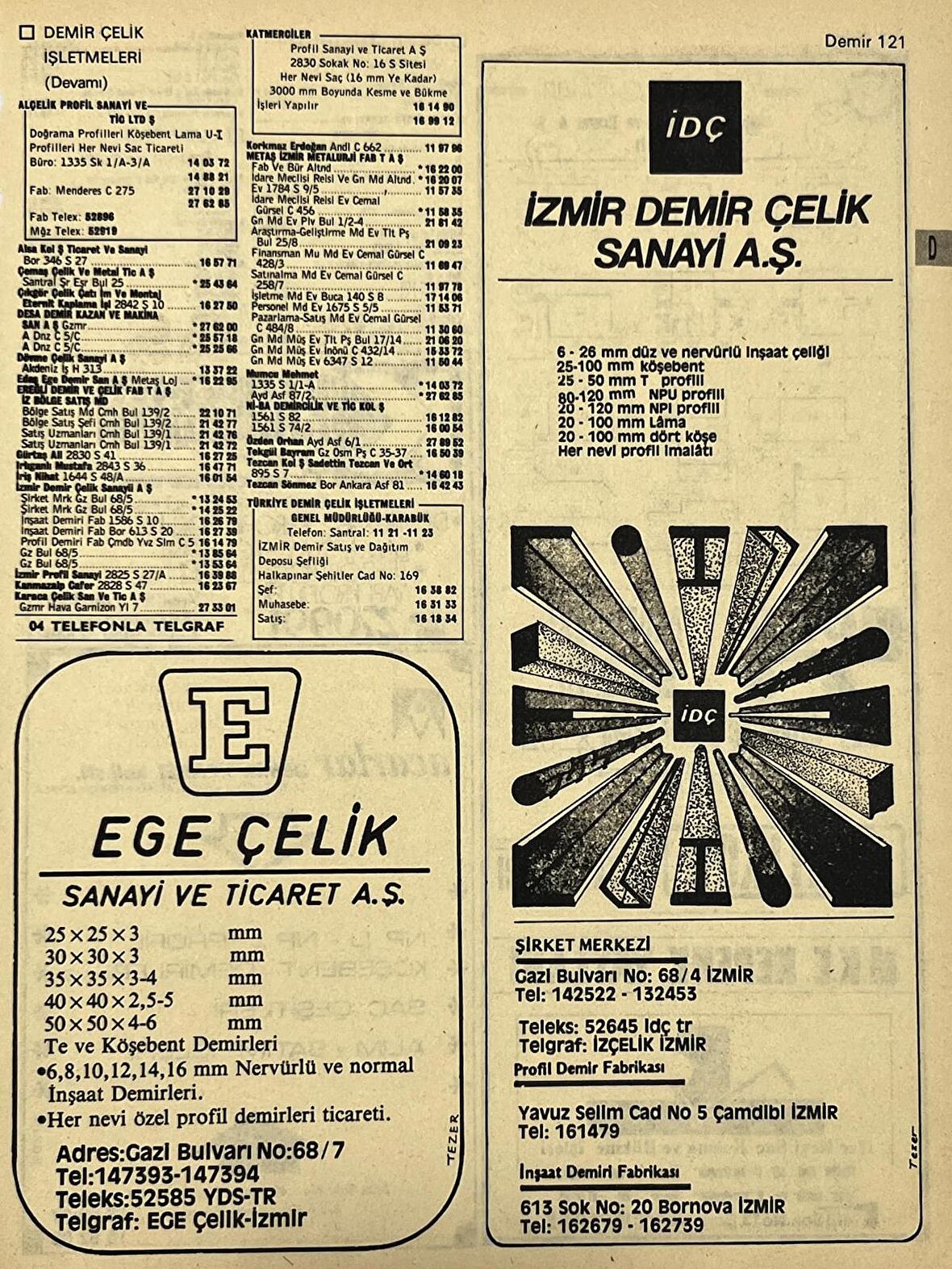 İzmir 1982-1983 Meslek Reklam İlanı Efemera S121