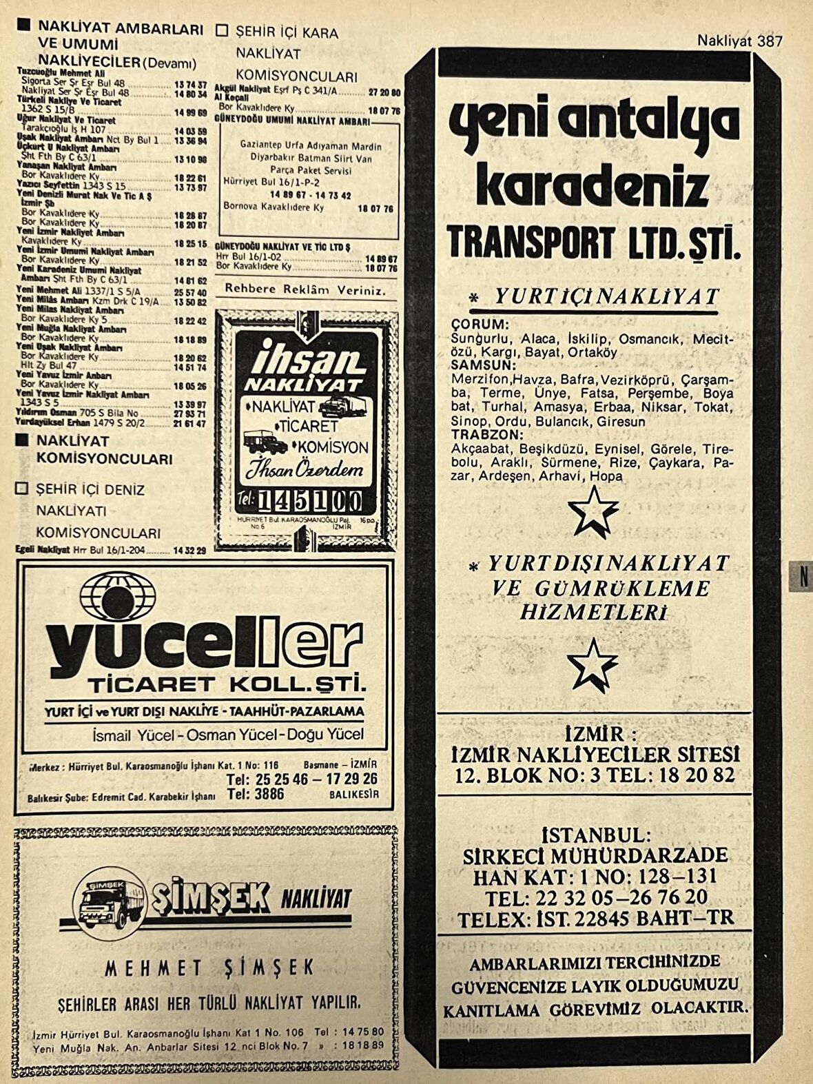 İzmir 1982-1983 Meslek Reklam İlanı Efemera S387