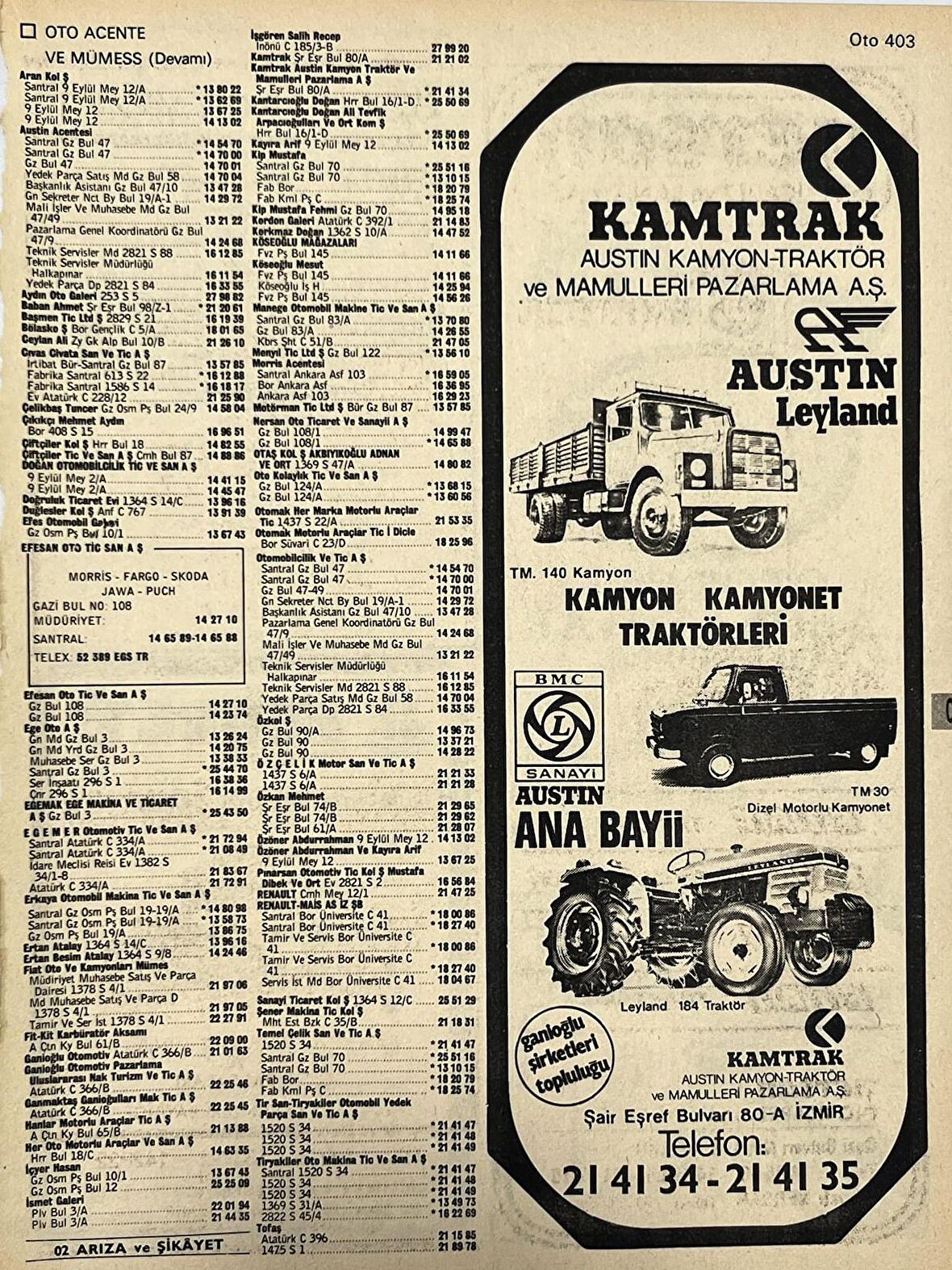 İzmir 1982-1983 Meslek Reklam İlanı Efemera S403