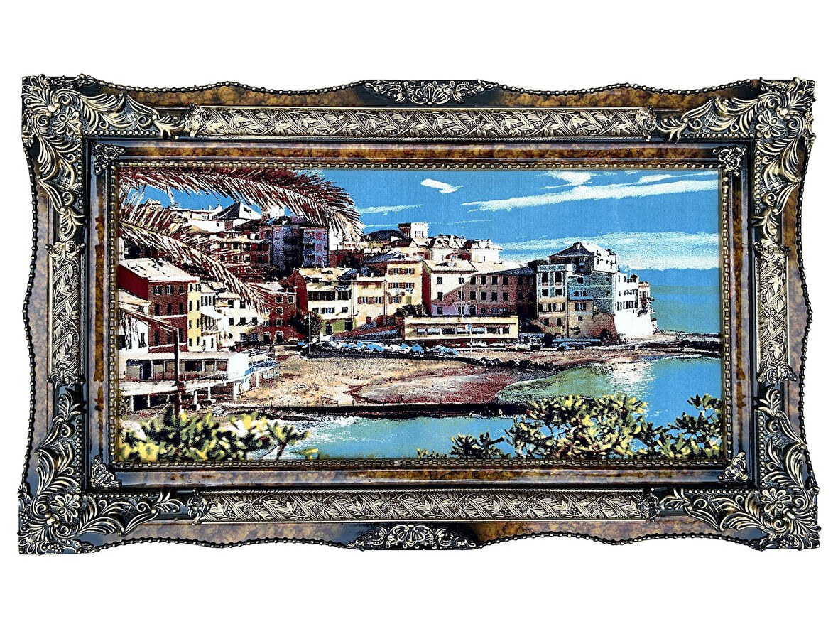 Riviera'da Bir Gün Adlı İran Tebriz Halı Tablo 123x73cm - Duvar Halı Kilim Tablo