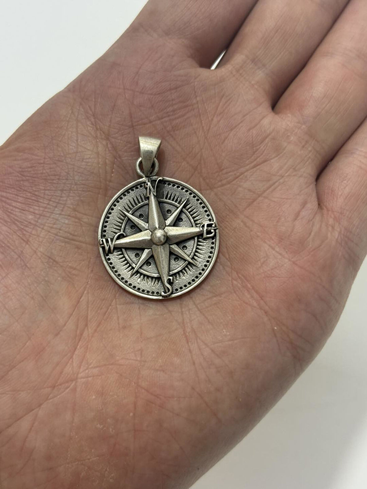 Pusula Motifli 925 Ayar Gümüş Kolye Ucu 9,75 Gram