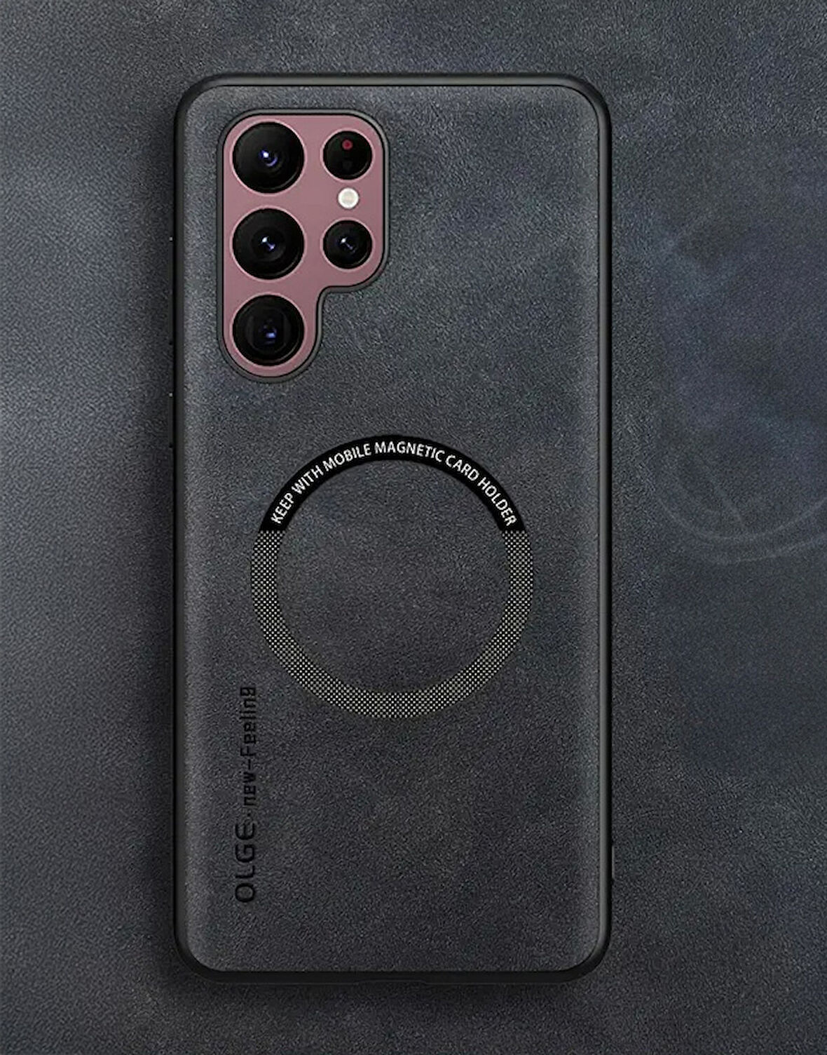 Oleg S23 Ultra Suni Deri Telefon Kılıfı Siyah