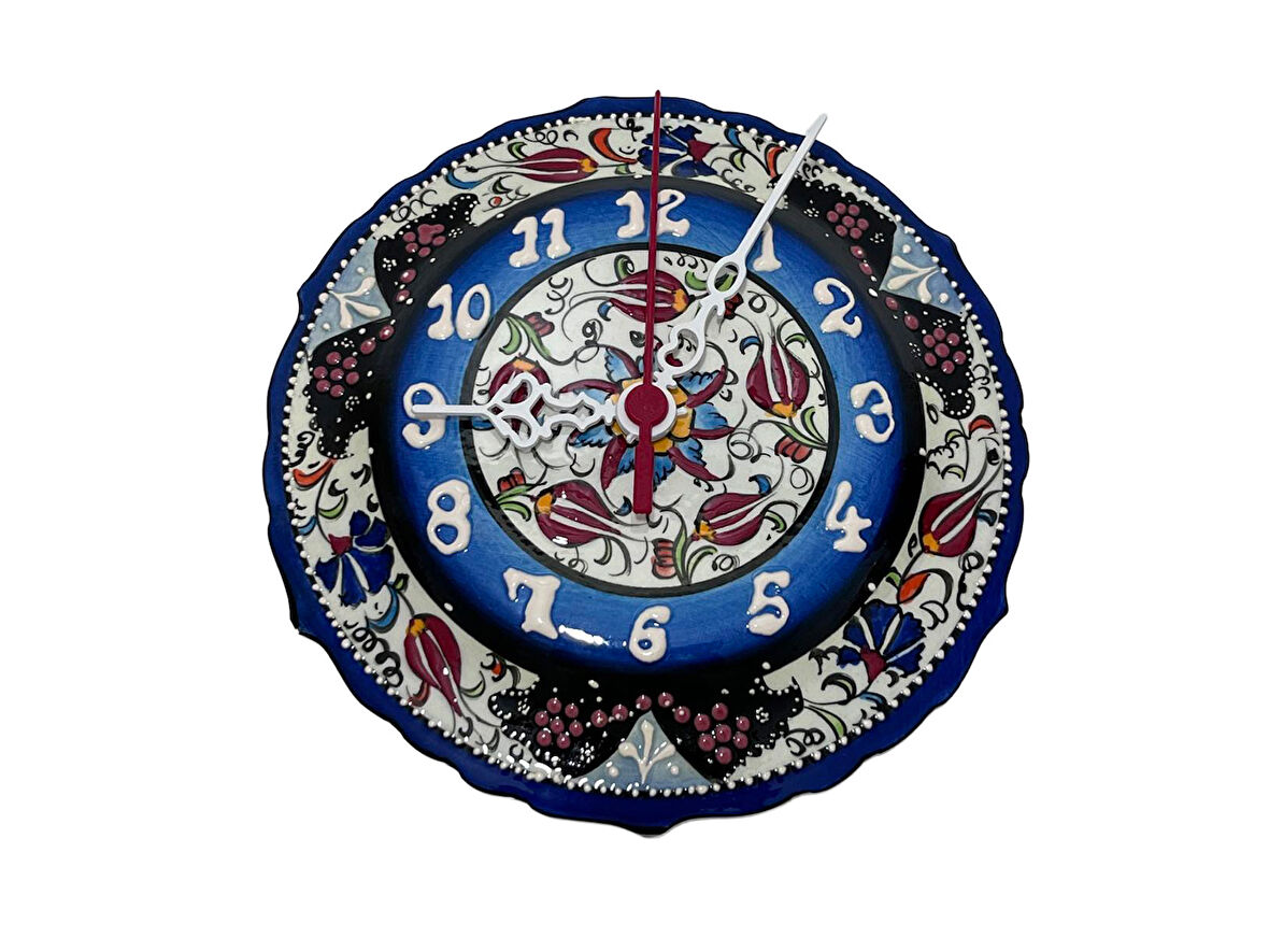 Çini Boyama Kabartma Duvar Saat 18cm - Çini Saat