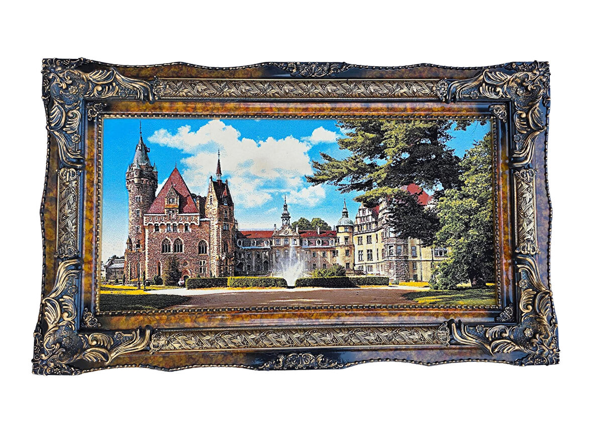 Moszna Castle Adlı İran Tebriz Halı Tablo 123x75cm - Duvar Halı Kilim Tablo