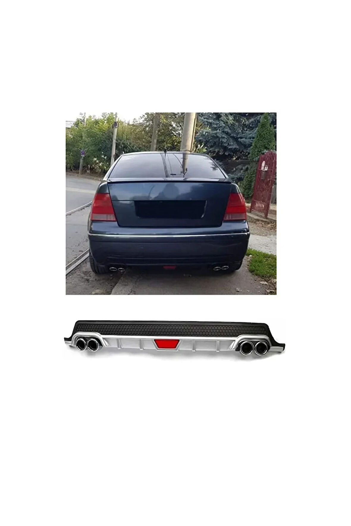 VOLKSWAGEN BORA UYUMLU BODY KİT DİFÜZÖR 4 ÇIKIŞ YUVARLAK GRİ MODEL 1