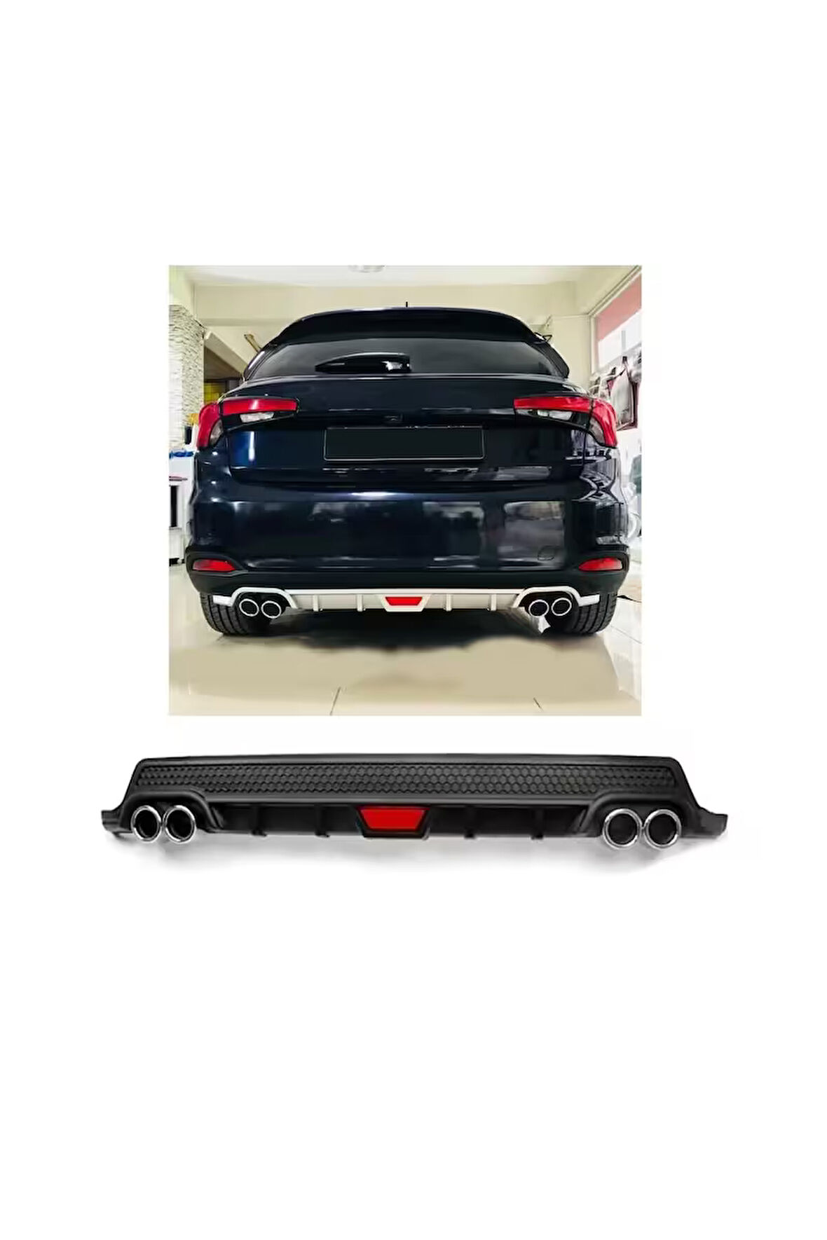 FİAT EGEA HATCHBACK UYUMLU BODY KİT DİFÜZÖR 4 ÇIKIŞ YUVARLAK SİYAH MODEL 2