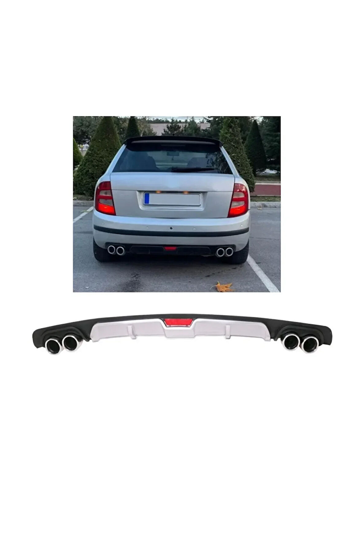 SKODA FABİA MK1 UYUMLU BODY KİT DİFÜZÖR 4 ÇIKIŞ GRİ YUVARLAK