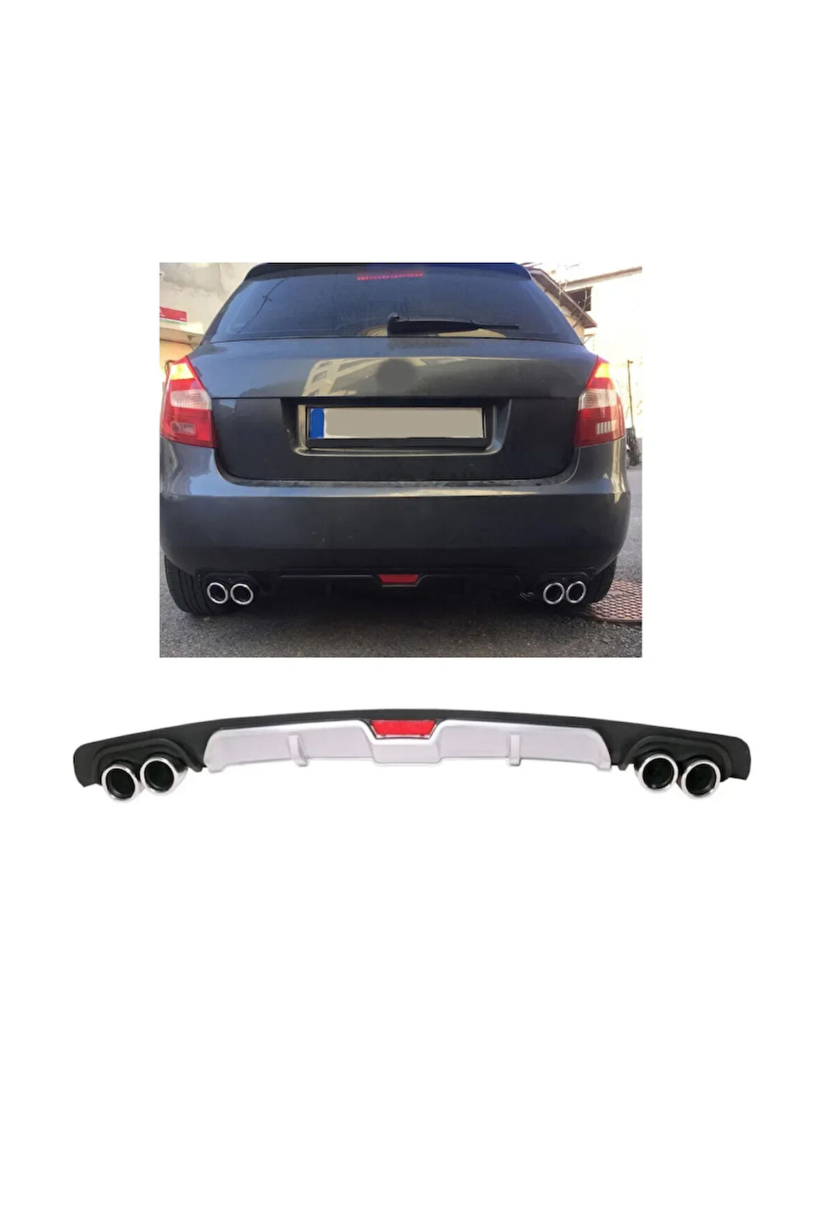 SKODA FABİA MK2 UYUMLU BODY KİT DİFÜZÖR 4 ÇIKIŞ GRİ YUVARLAK