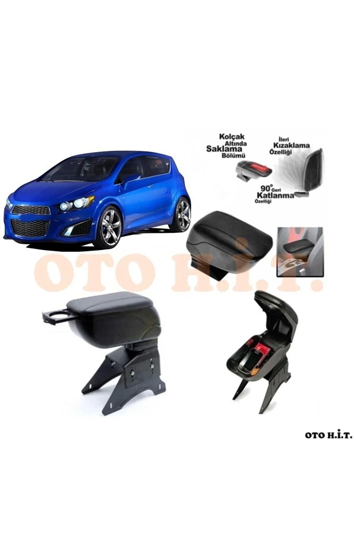 Chevrolet Aveo 12 Üzeri Uyumlu Kol Dayama Ve Kolçak Sürgülü Bardaklıklı Ayarlanabilir Siyah Deri