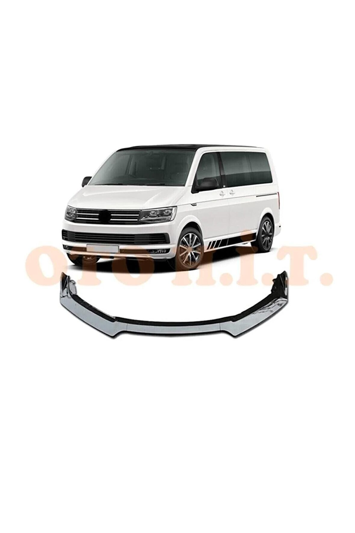 Volkswagen Transporter Uyumlu Esnek Ayarlanabilir 3 Parça Kanatlı Piano Black Ön Lip