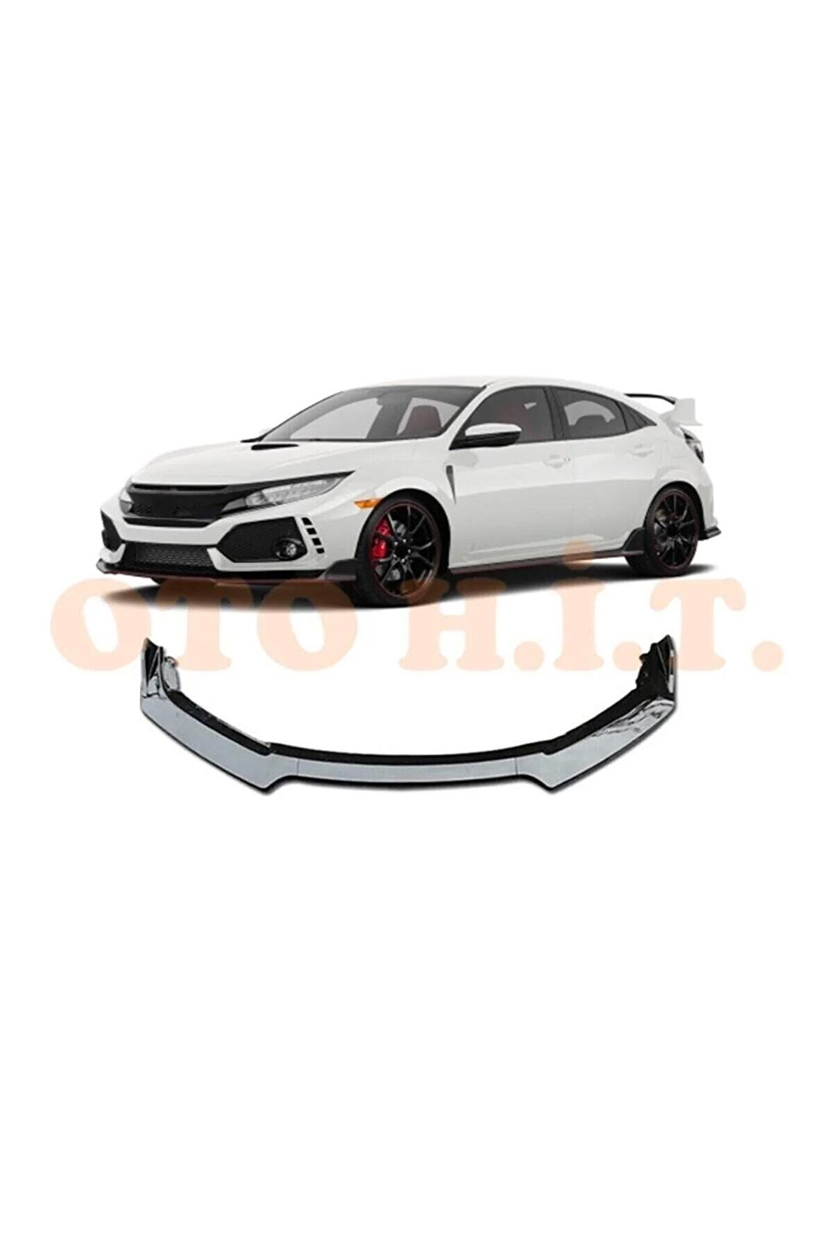 Honda Civic Fk7 Uyumlu Esnek Ayarlanabilir 3 Parça Kanatlı Piano Black Ön Lip