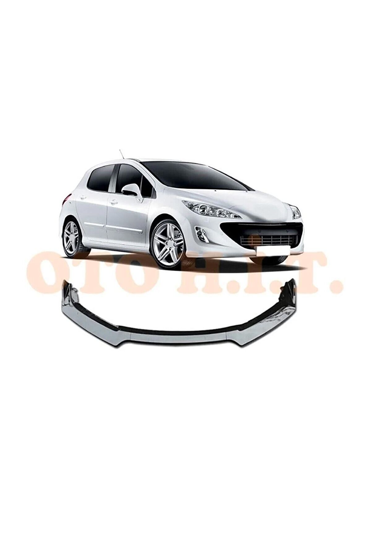 Peugeot 308 2006-2013 Uyumlu Esnek Ayarlanabilir 3 Parça Kanatlı Piano Black Ön Lip