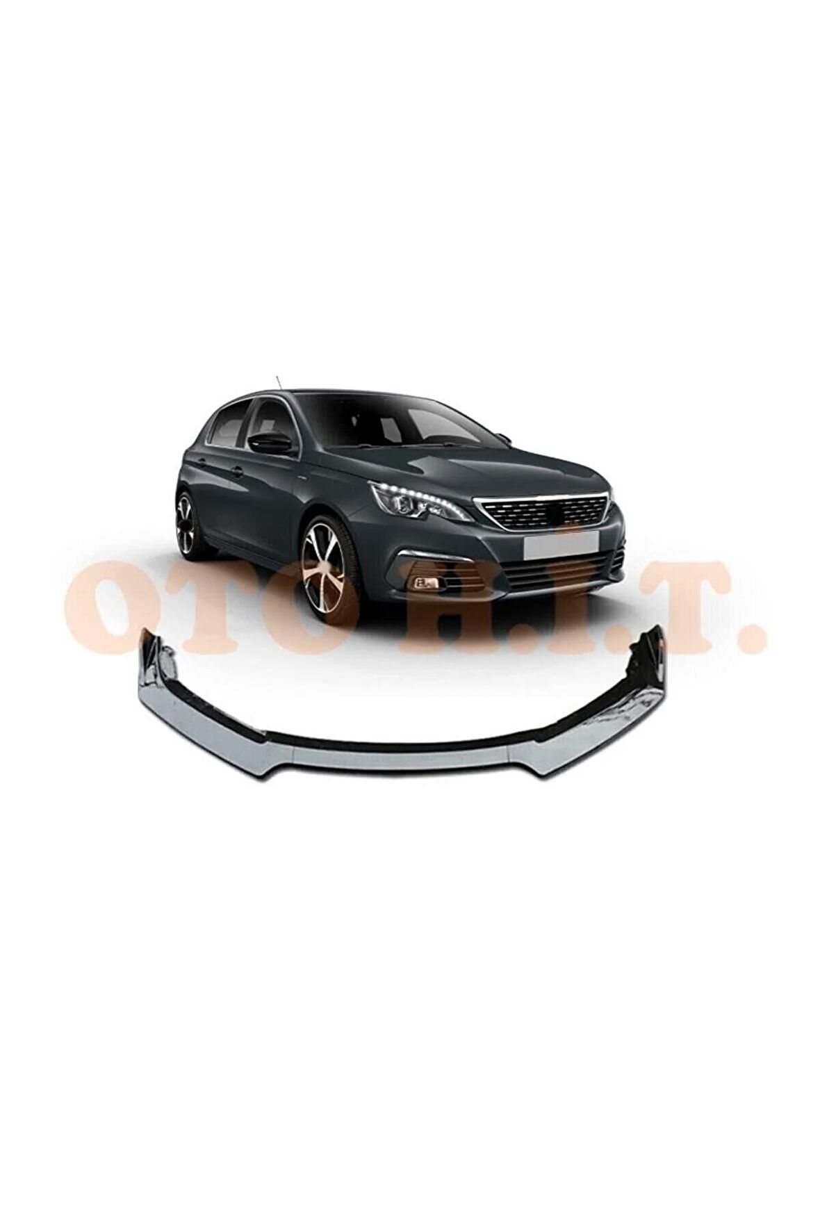 Peugeot 308 Uyumlu Esnek Ayarlanabilir 3 Parça Kanatlı Piano Black Ön Lip