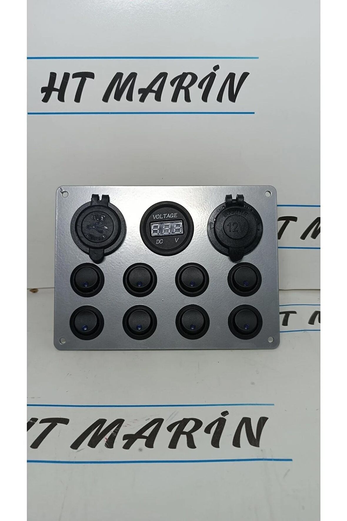Switch Panel 8li Usb Çakmaklık Voltmetre Mavi Işıklı-sigortalı Krom Görünüm