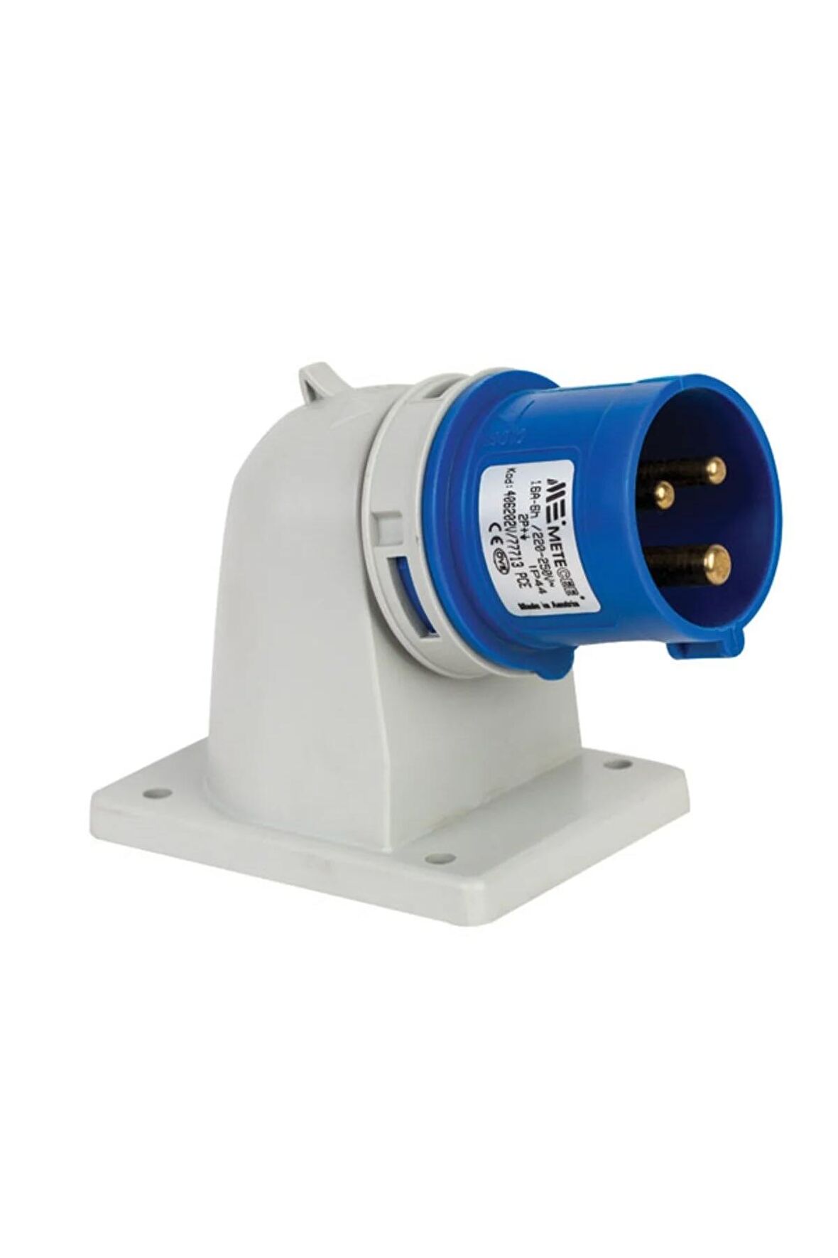 Mete Enerji 406202V 3x16A 2P+E 6h/50-60Hz 220-240V IP44 Cee Norm Vida Bağlantılı Eğik Makine Fişi